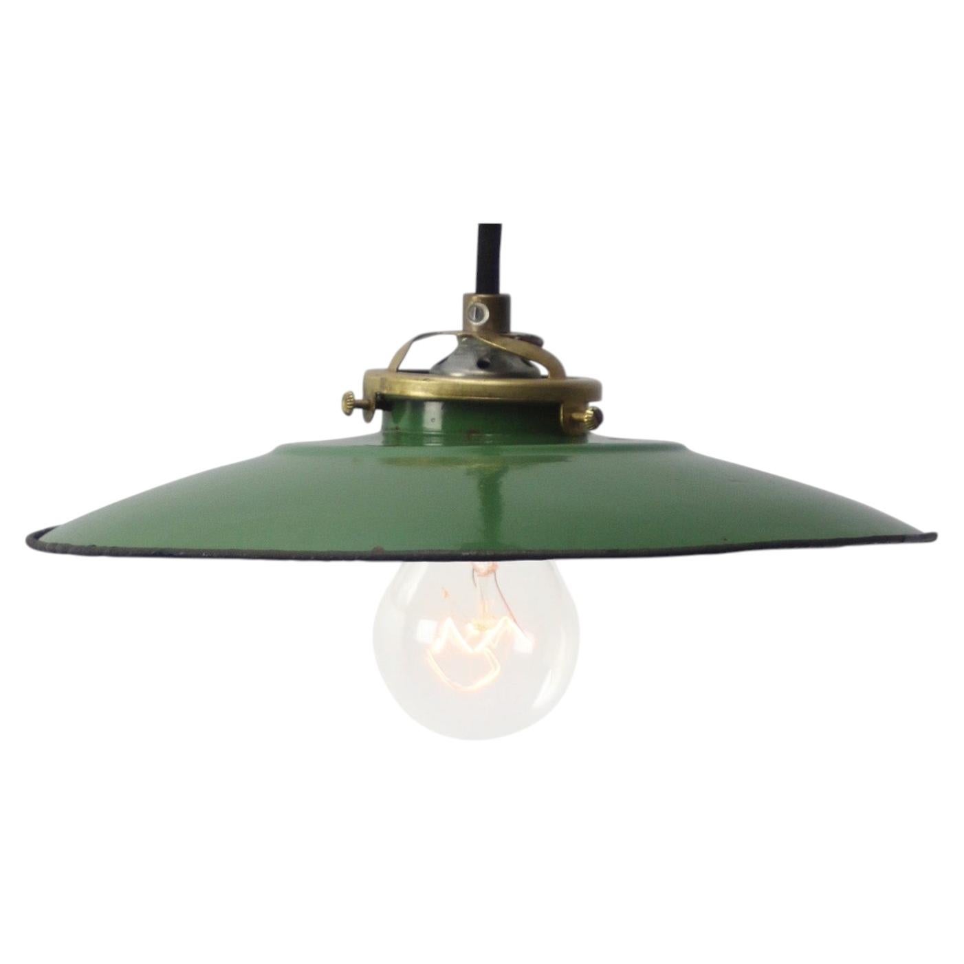French Green Enamel & Brass Pendant Lights