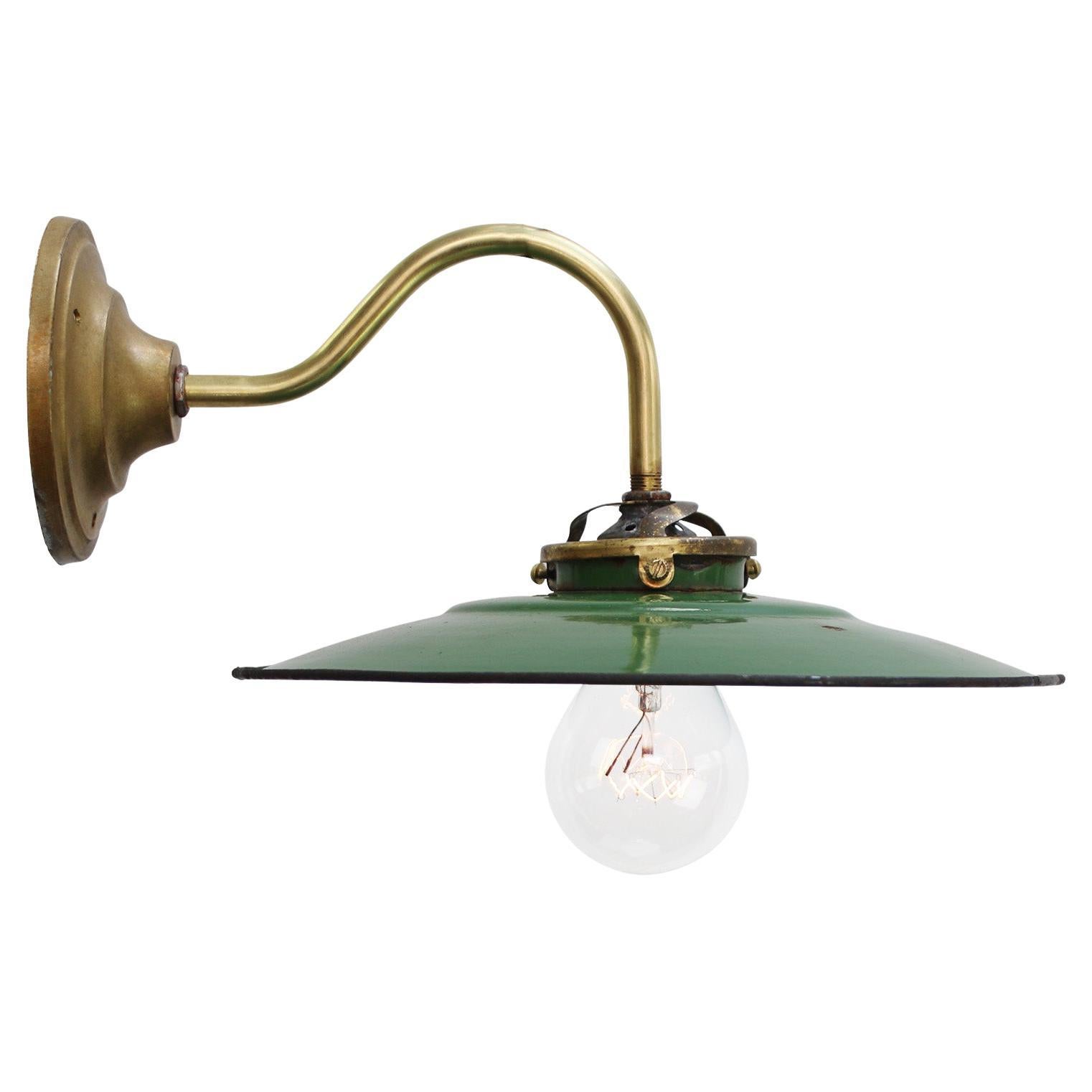 French Green Enamel Brass Scones Wall Lamps For Sale
