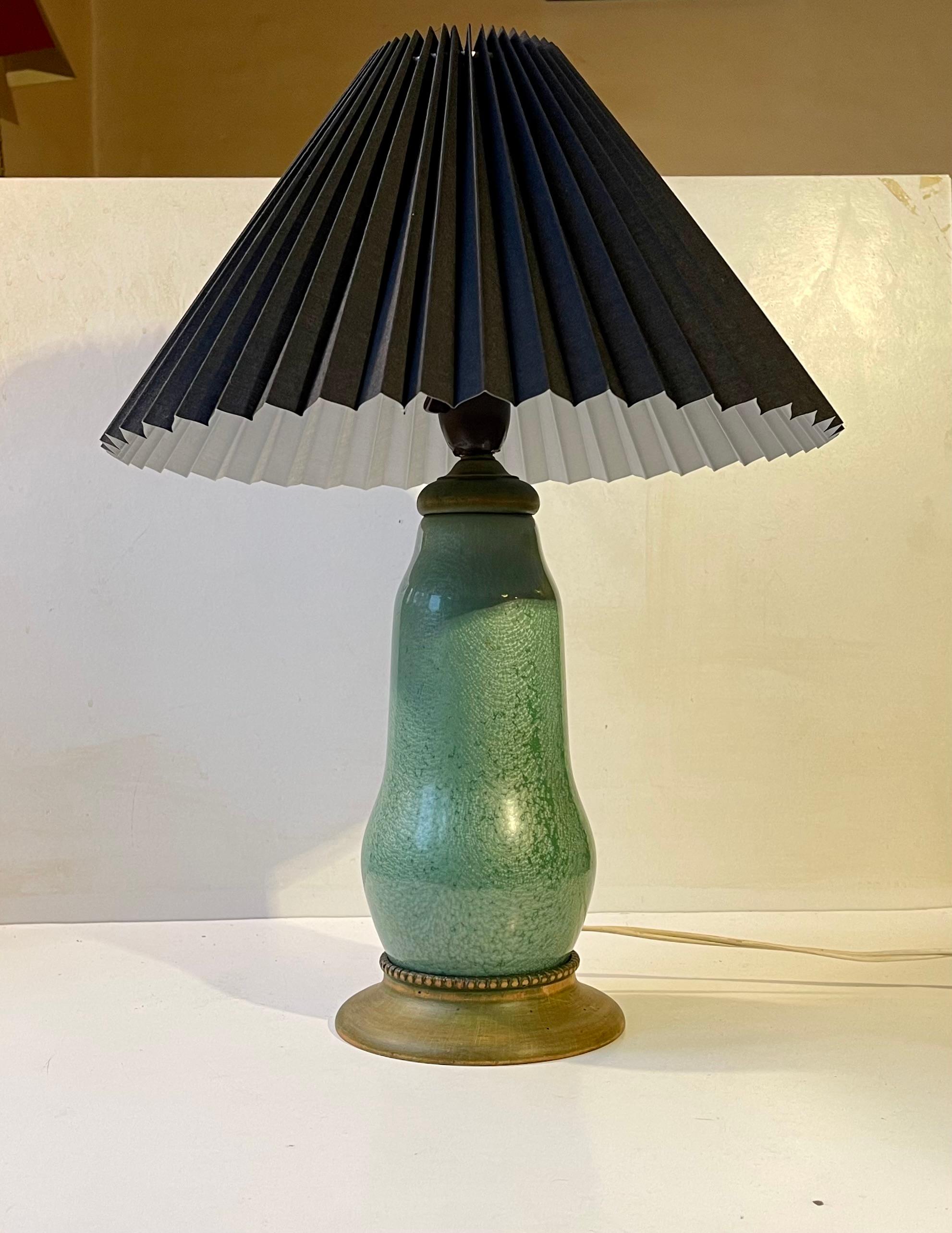 Art Deco French Green Enamel Gourd Table Lamp in the Style of Alexandre Marty For Sale