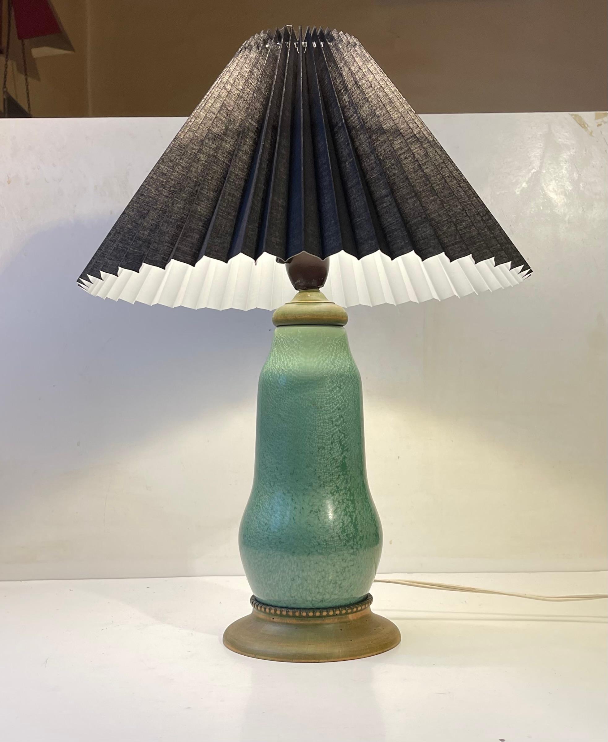 French Green Enamel Gourd Table Lamp in the Style of Alexandre Marty In Good Condition For Sale In Esbjerg, DK