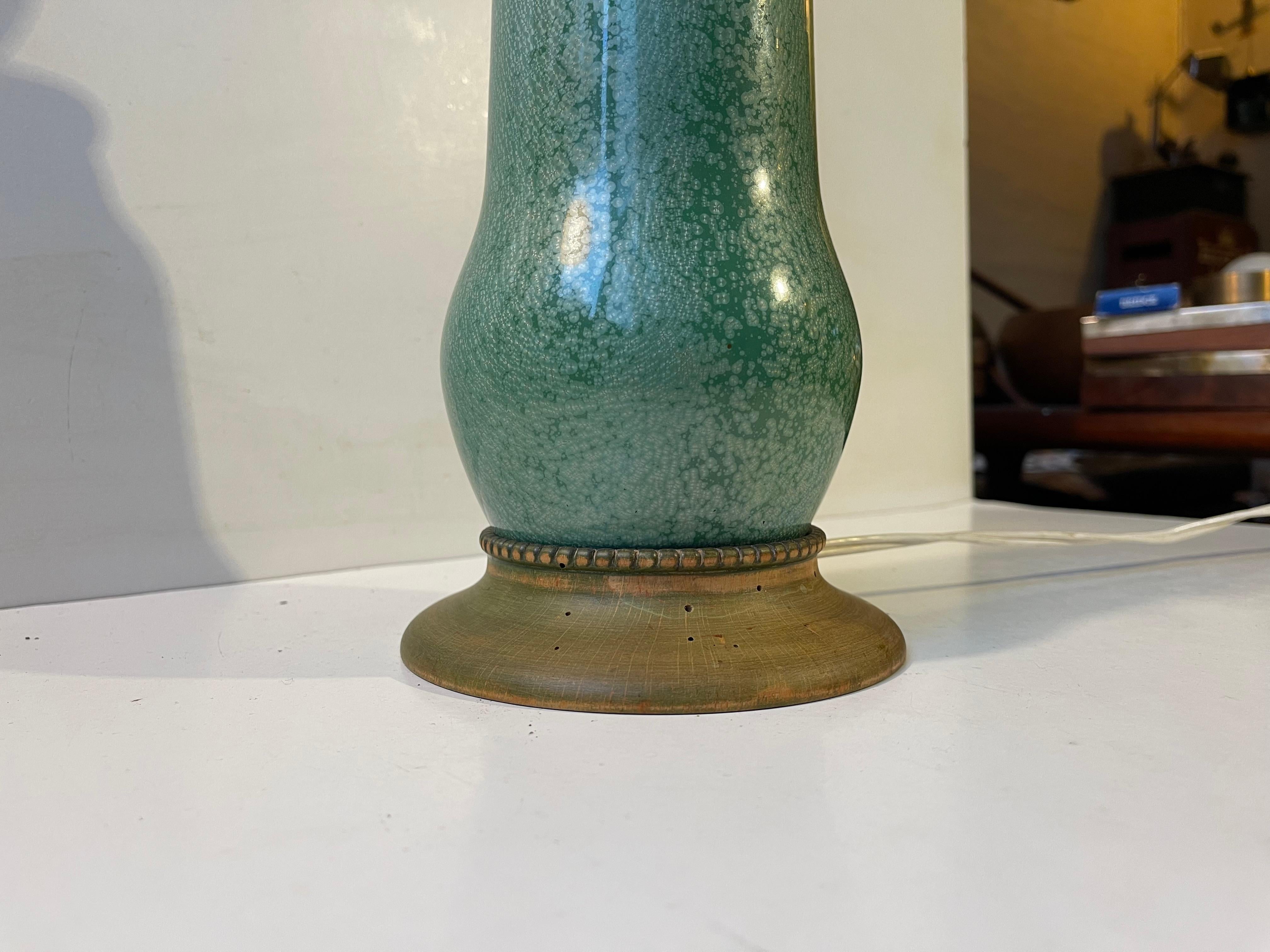 French Green Enamel Gourd Table Lamp in the Style of Alexandre Marty For Sale 1