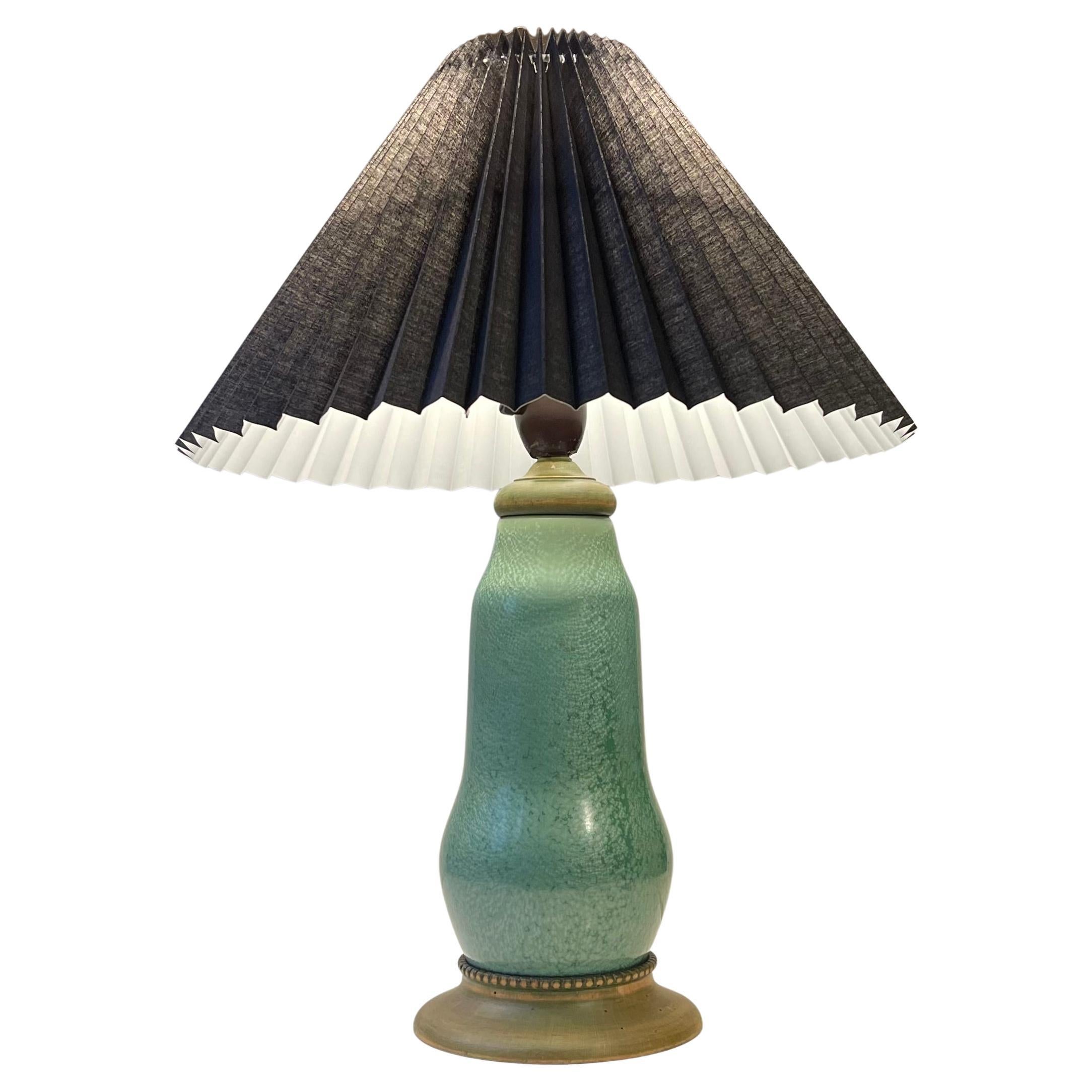 French Green Enamel Gourd Table Lamp in the Style of Alexandre Marty For Sale