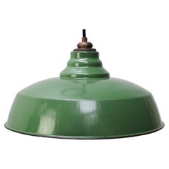 Lampade a sospensione in ottone industriale con smalto verde francese e vintage