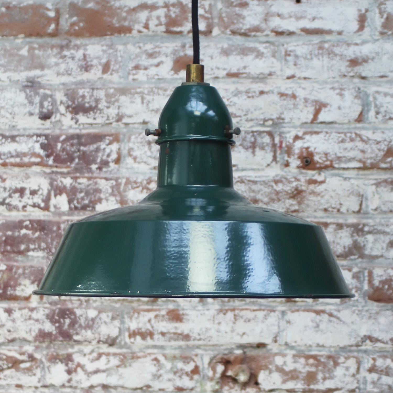 Mid-20th Century French Green Enamel Vintage Industrial Factory Pendant Lights by Sammode, France For Sale