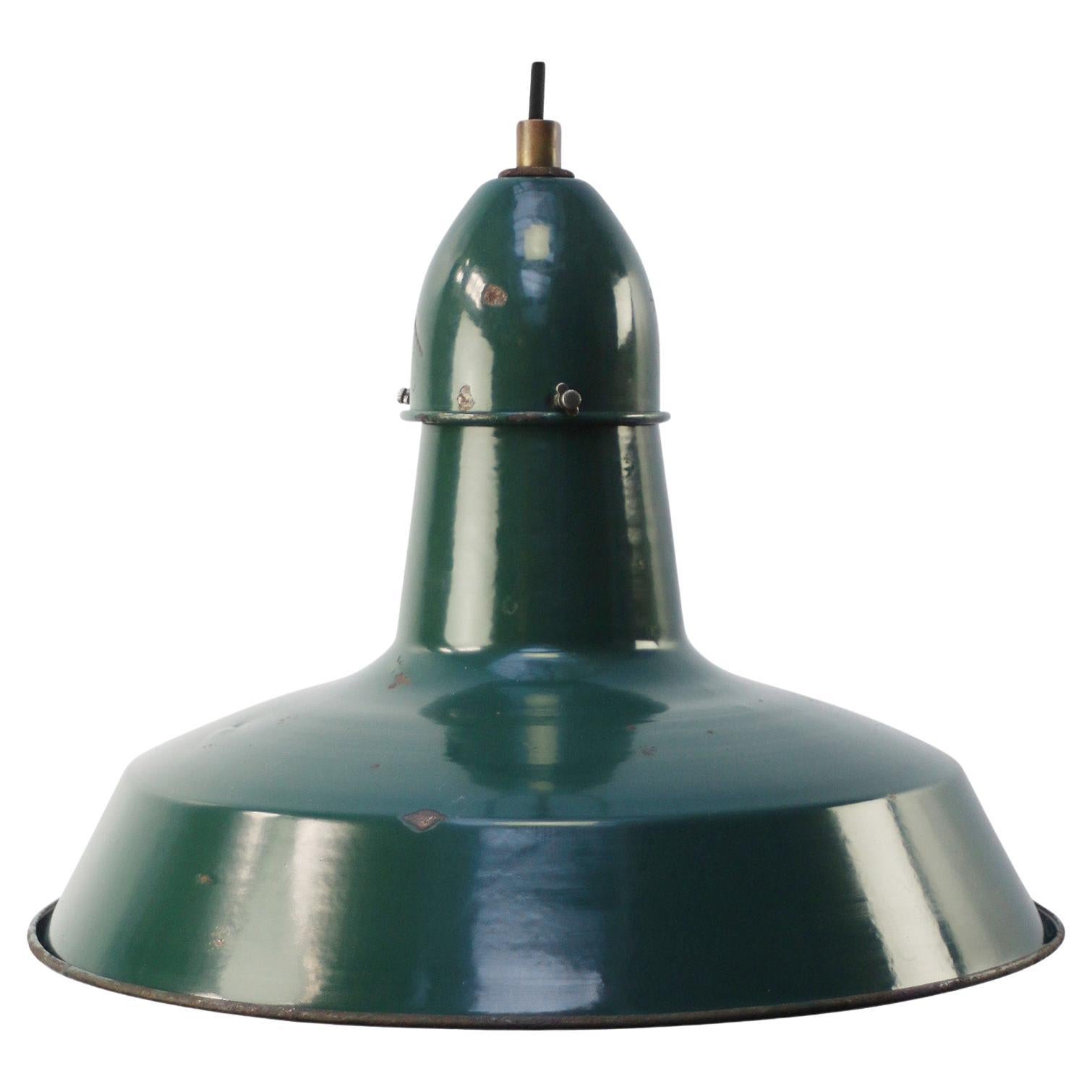 French Green Enamel Vintage Industrial Factory Pendant lights by Sammode, France For Sale