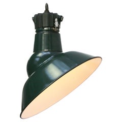 French Green Enamel Vintage Industrial Pendant Light by Sammode France