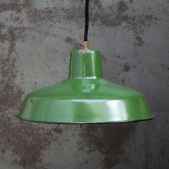French Green Enamel Vintage Industrial Pendant Lights