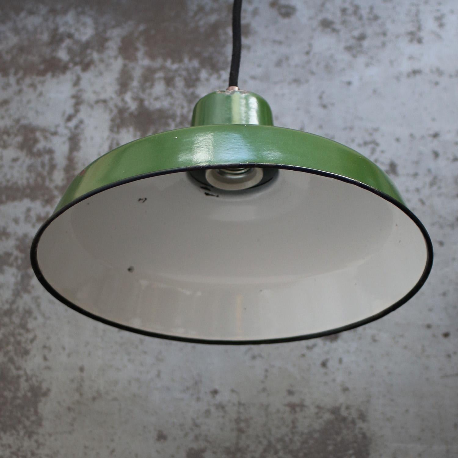 20th Century French Green Enamel Vintage Industrial Pendant Light For Sale
