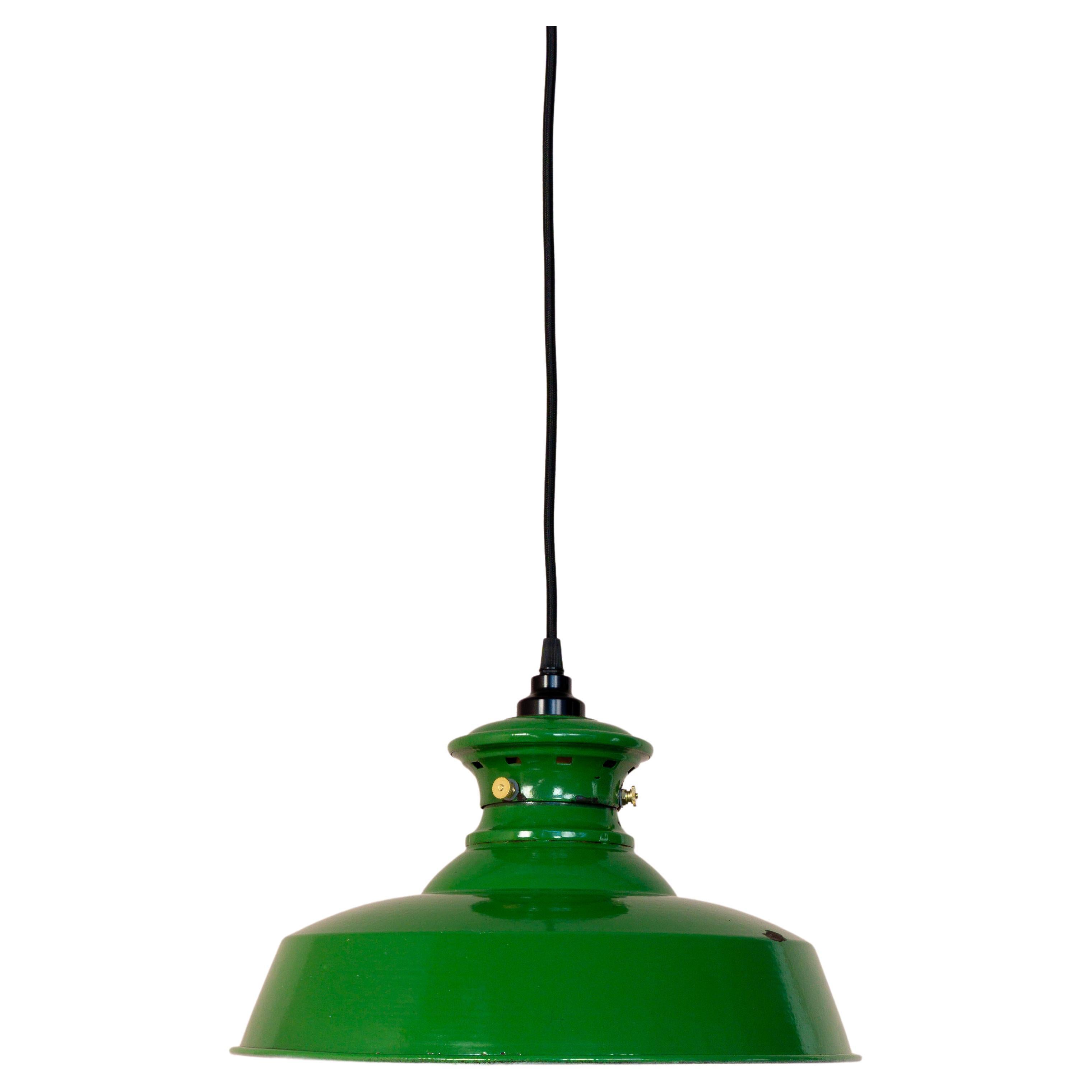 French Green Enamel Vintage Industrial Pendant Light