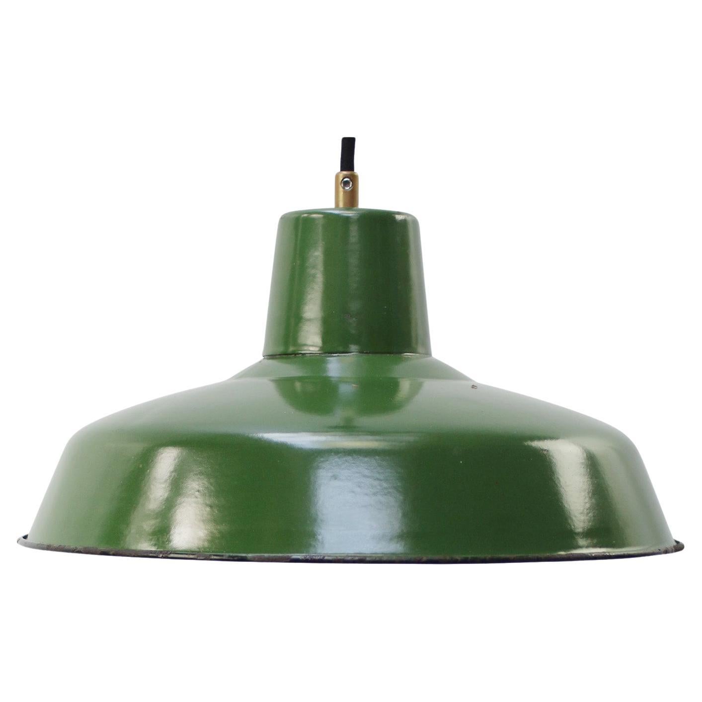 French Green Enamel Vintage Industrial Pendant Light