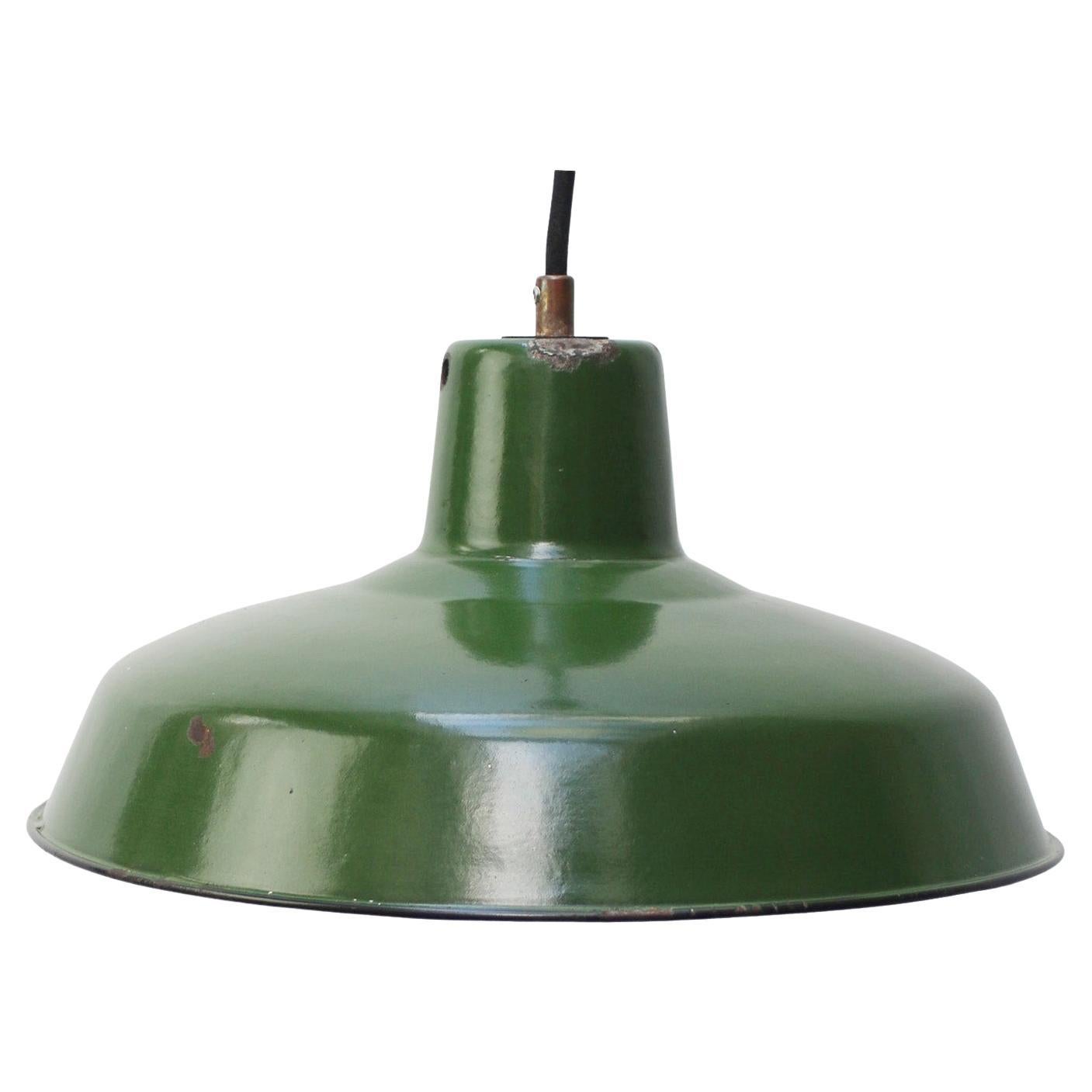 French Green Enamel Vintage Industrial Pendant Light