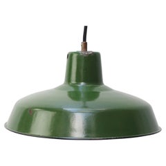 French Green Enamel Vintage Industrial Pendant Light