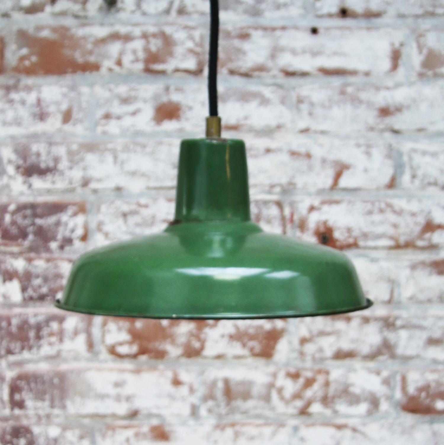 20th Century French Green Enamel Vintage Industrial Pendant Lights