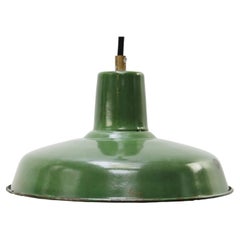 French Green Enamel Vintage Industrial Pendant Lights