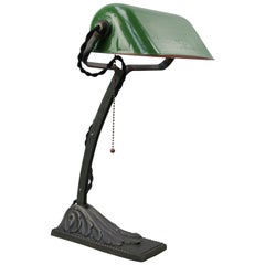 French Green Enamel Vintage Industrial Work Light Table Desk Light