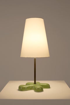 French Green Free Form Ceramic & Brass Table Lamp