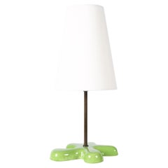 French Green Free Form Ceramic & Brass Table Lamp