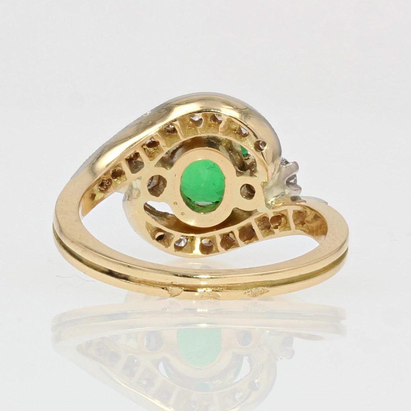 French Green Garnet Diamonds 18 Karat Yellow Gold Ring 3