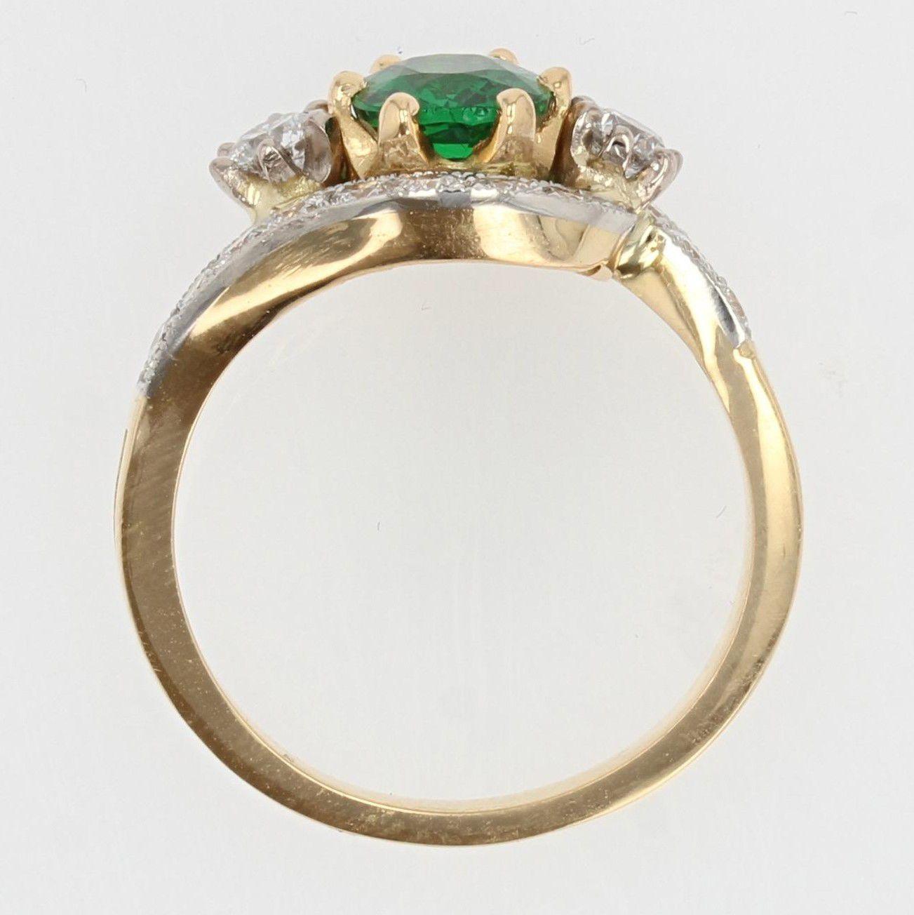 French Green Garnet Diamonds 18 Karat Yellow Gold Ring 4