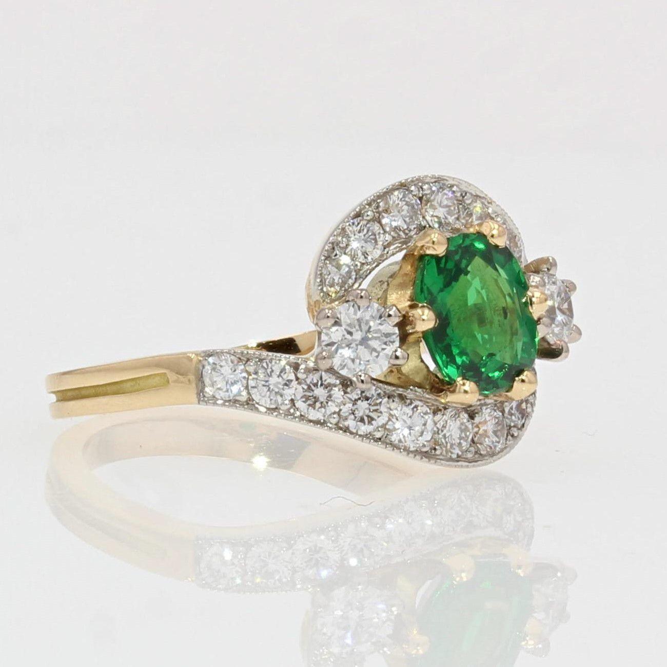 French Green Garnet Diamonds 18 Karat Yellow Gold Ring 1