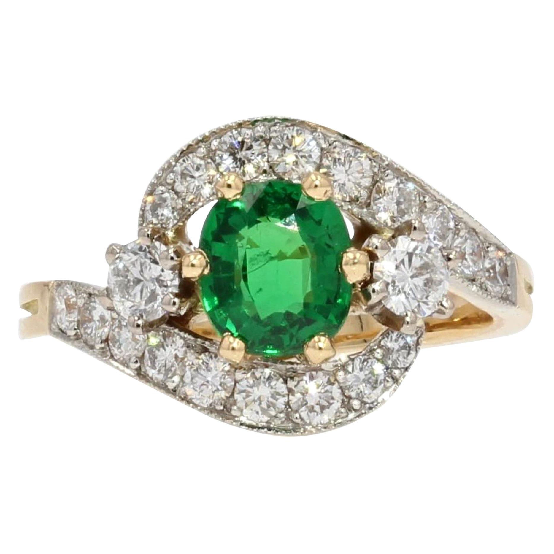 French Green Garnet Diamonds 18 Karat Yellow Gold Ring