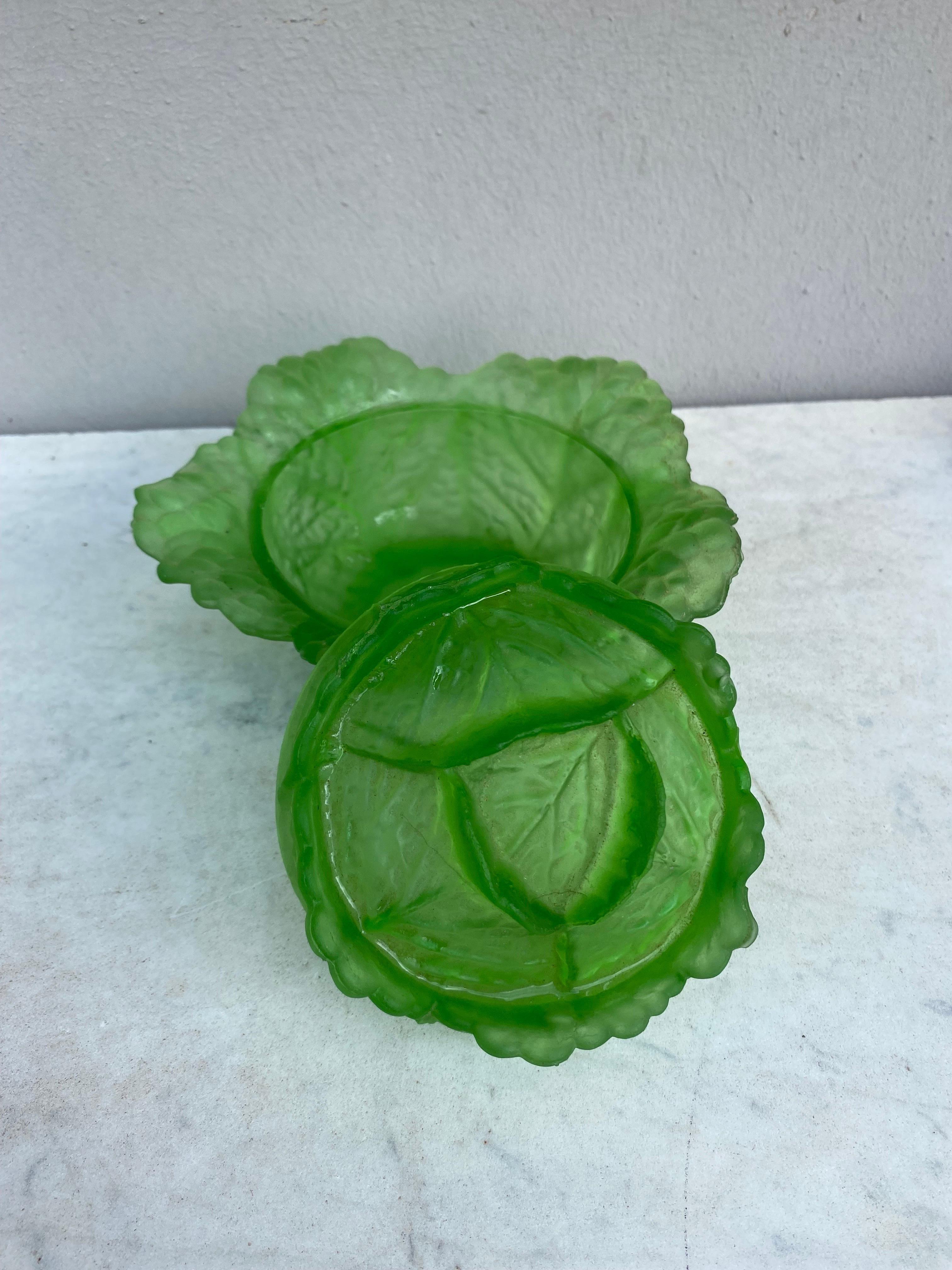 Rustic French Green Glass Cabbage Box, Circa 1960 For Sale