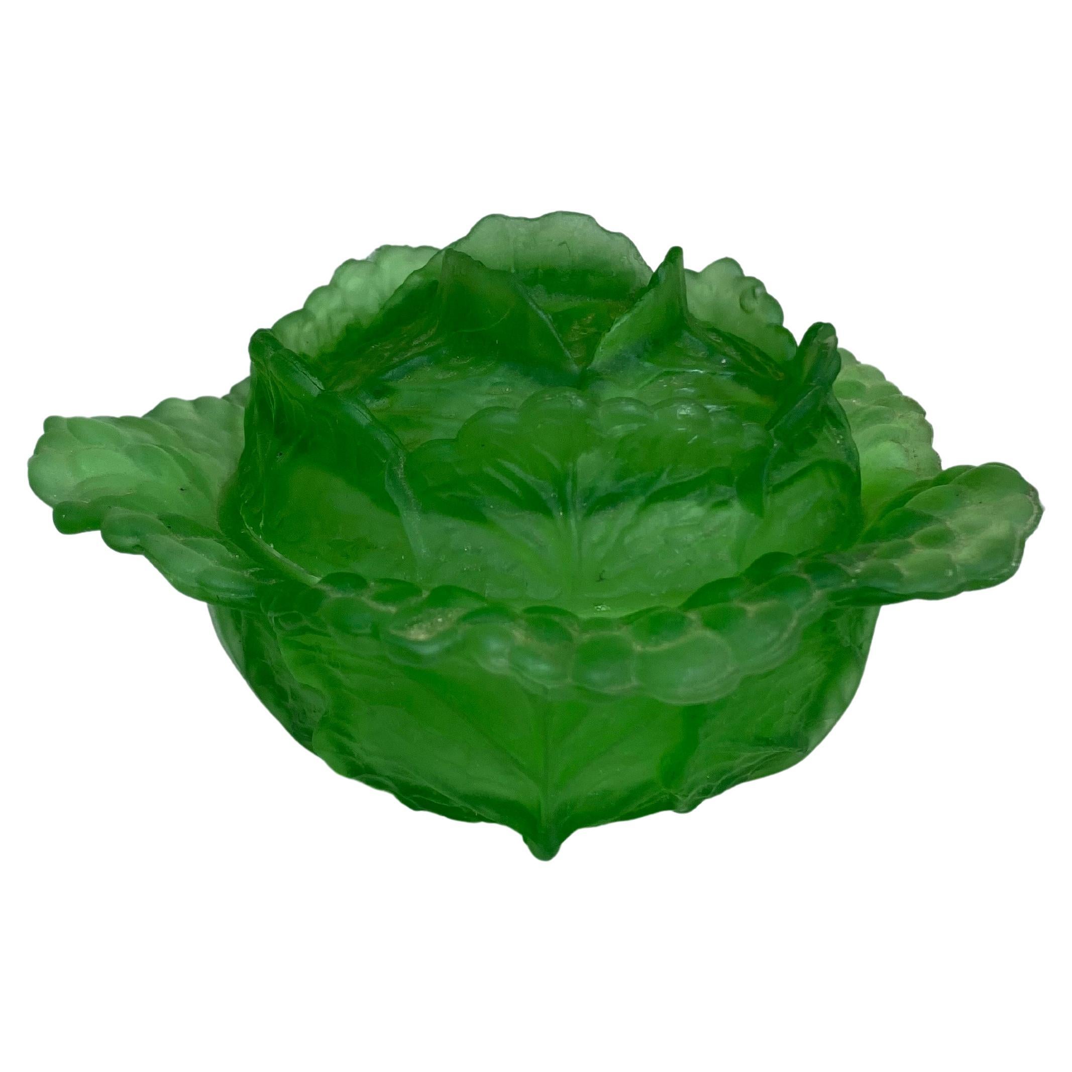 French Green Glass Cabbage Box, Circa 1960 For Sale