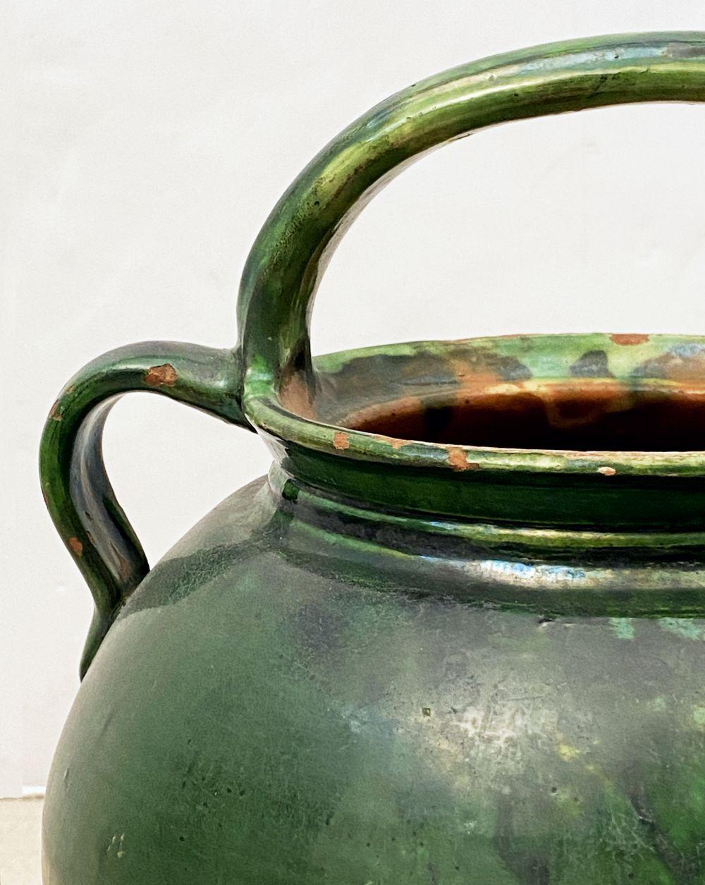 20th Century French Green Glaze Pot