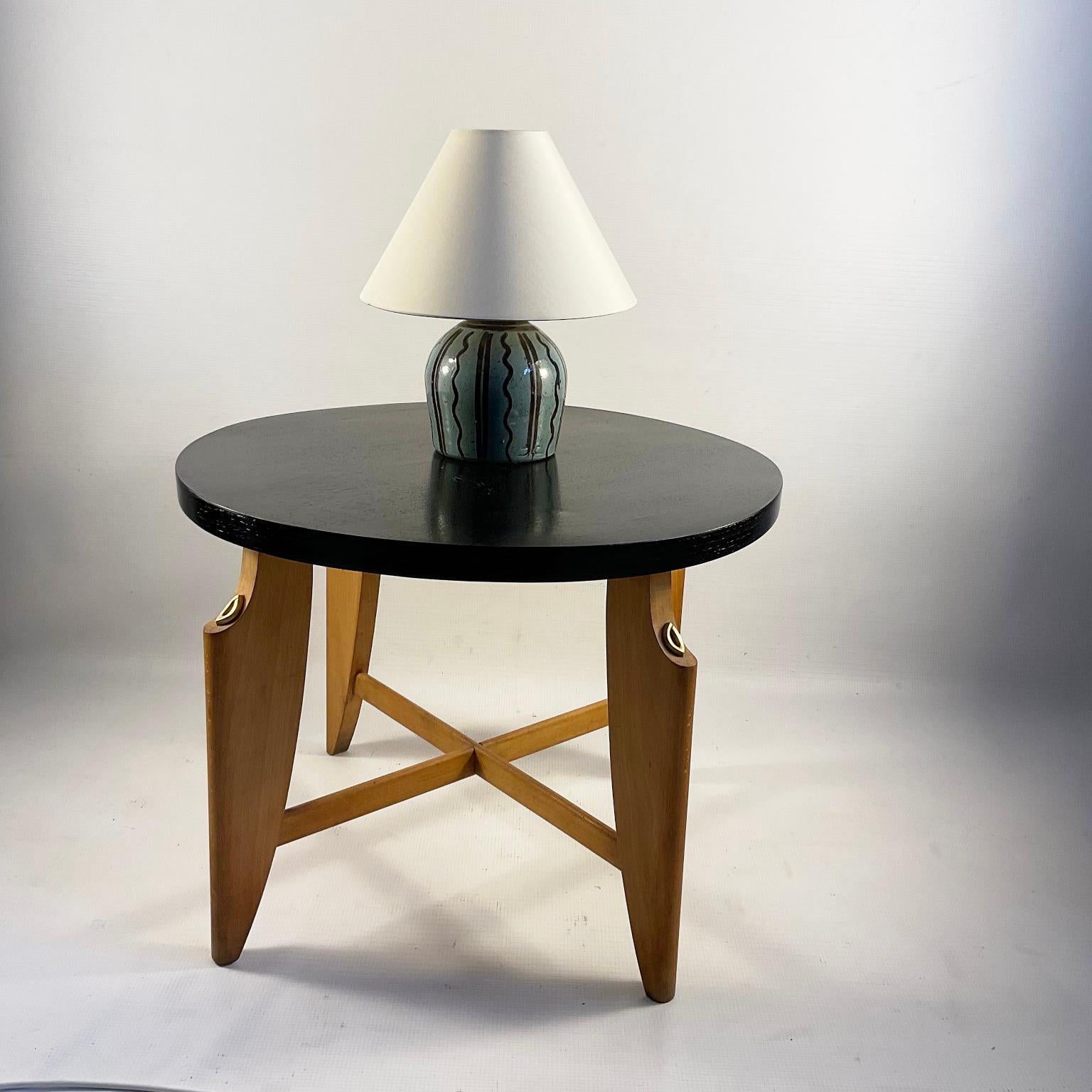French Green Glazed Stoneware Table Lamp with Furrow Decoration Circa 1920s For Sale 4