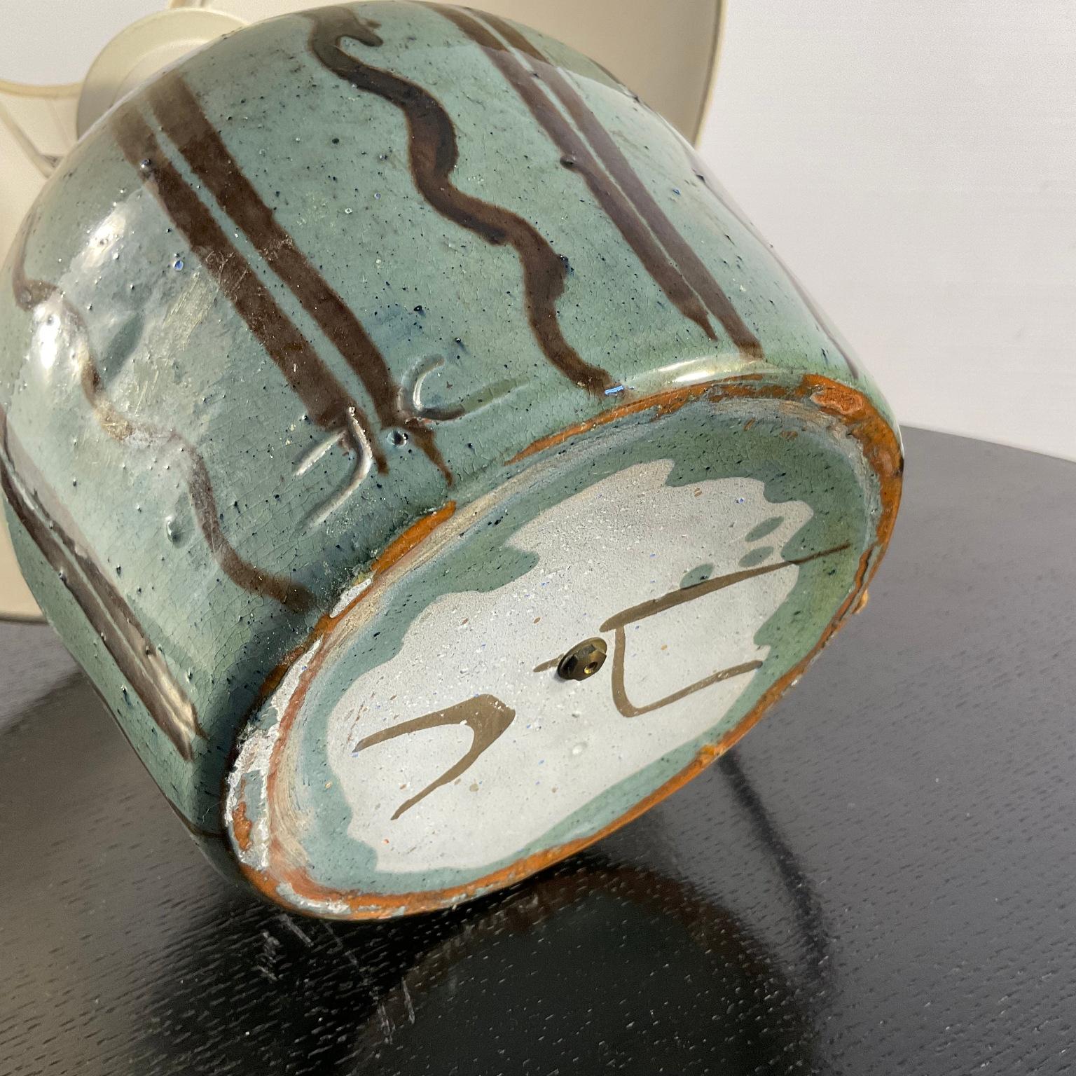 Sandstone French Green Glazed Stoneware Table Lamp with Furrow Decoration Circa 1920s For Sale
