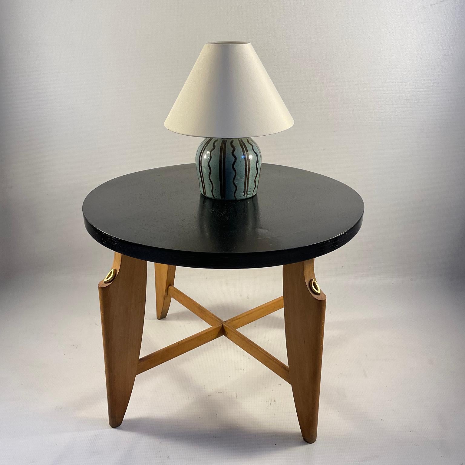French Green Glazed Stoneware Table Lamp with Furrow Decoration Circa 1920s For Sale 1