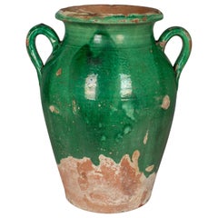 Antique French Green Glazed Terracotta Confit Pot