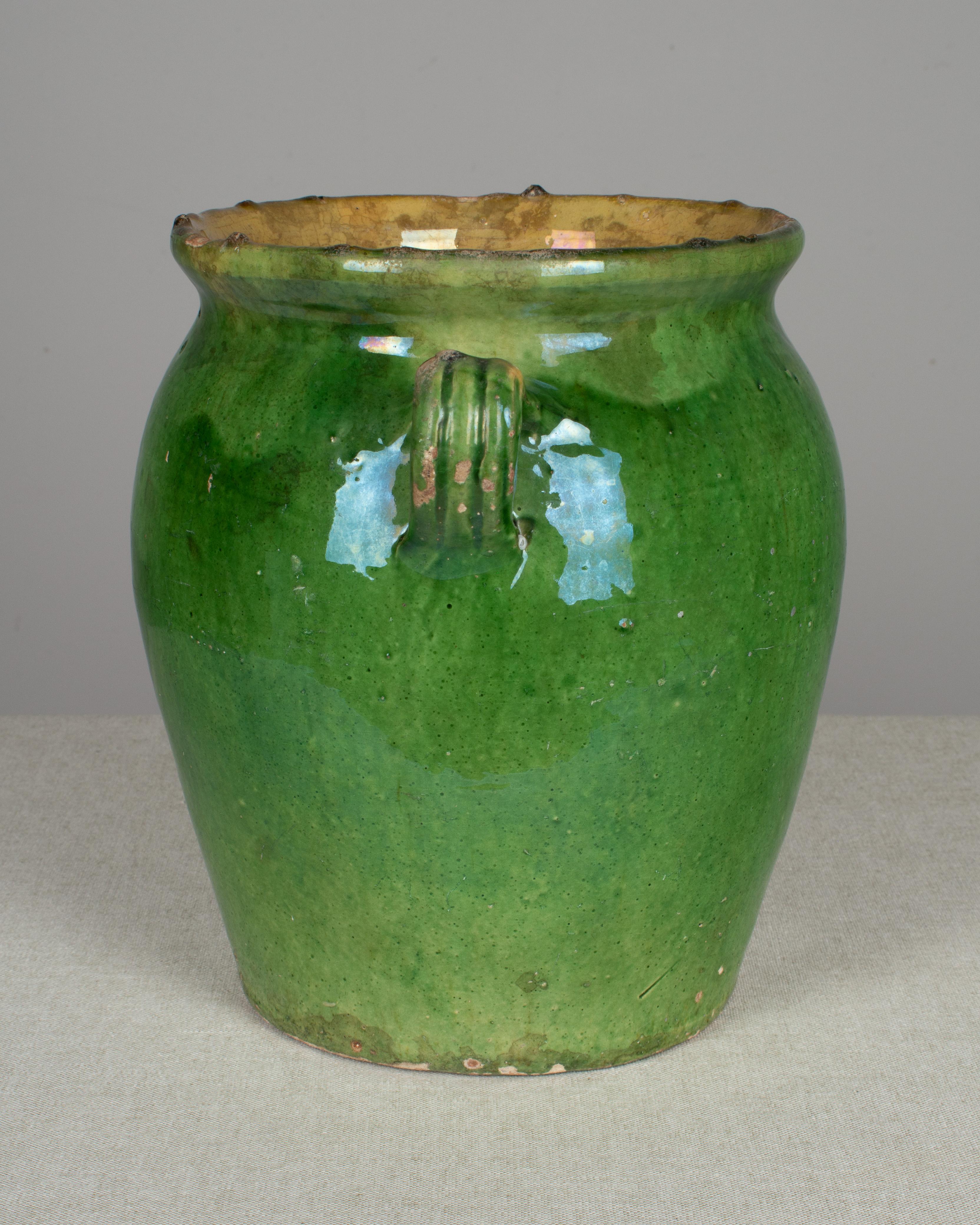 French Provincial French Green Glazed Terracotta Pot