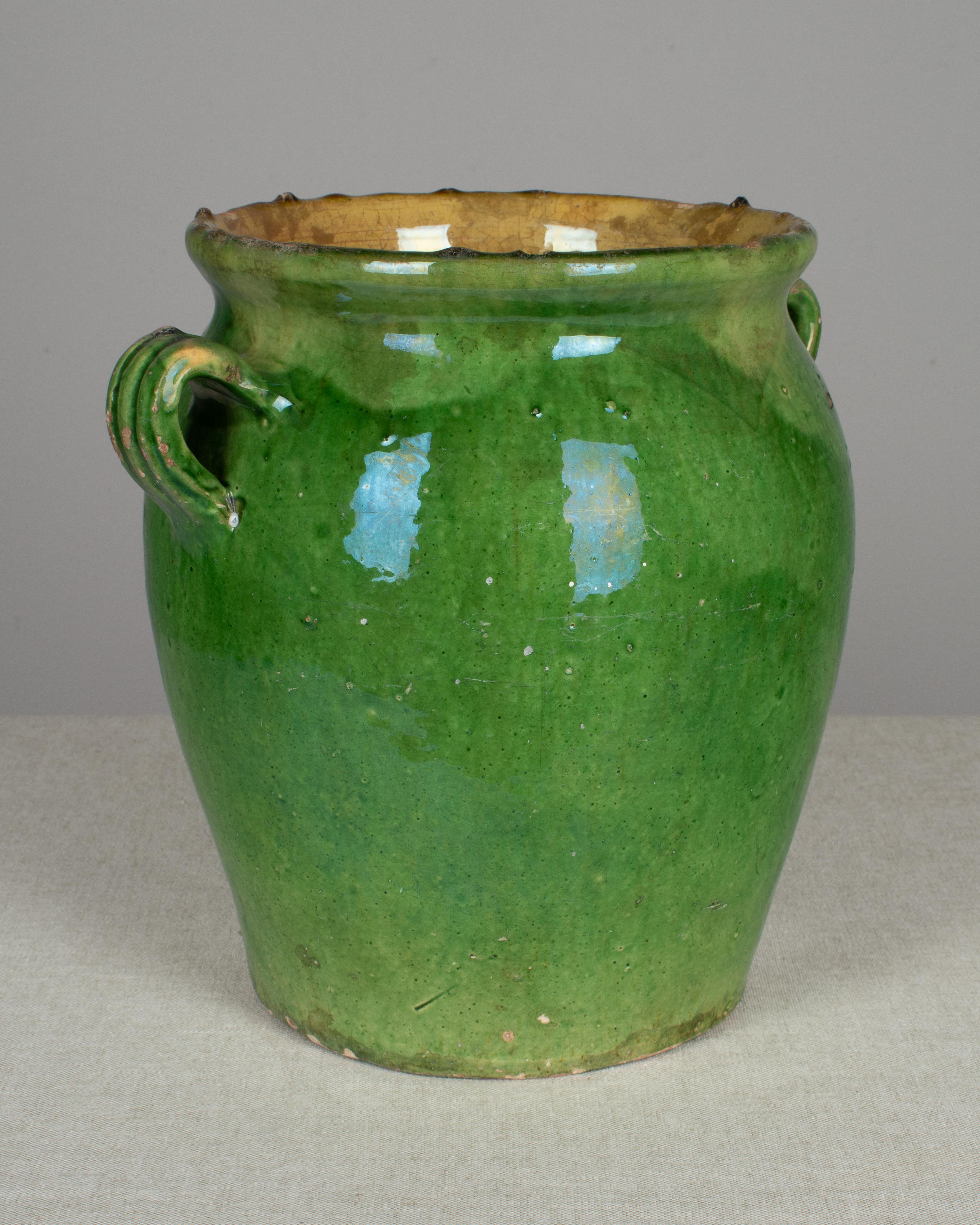 French Green Glazed Terracotta Pot In Good Condition In Winter Park, FL