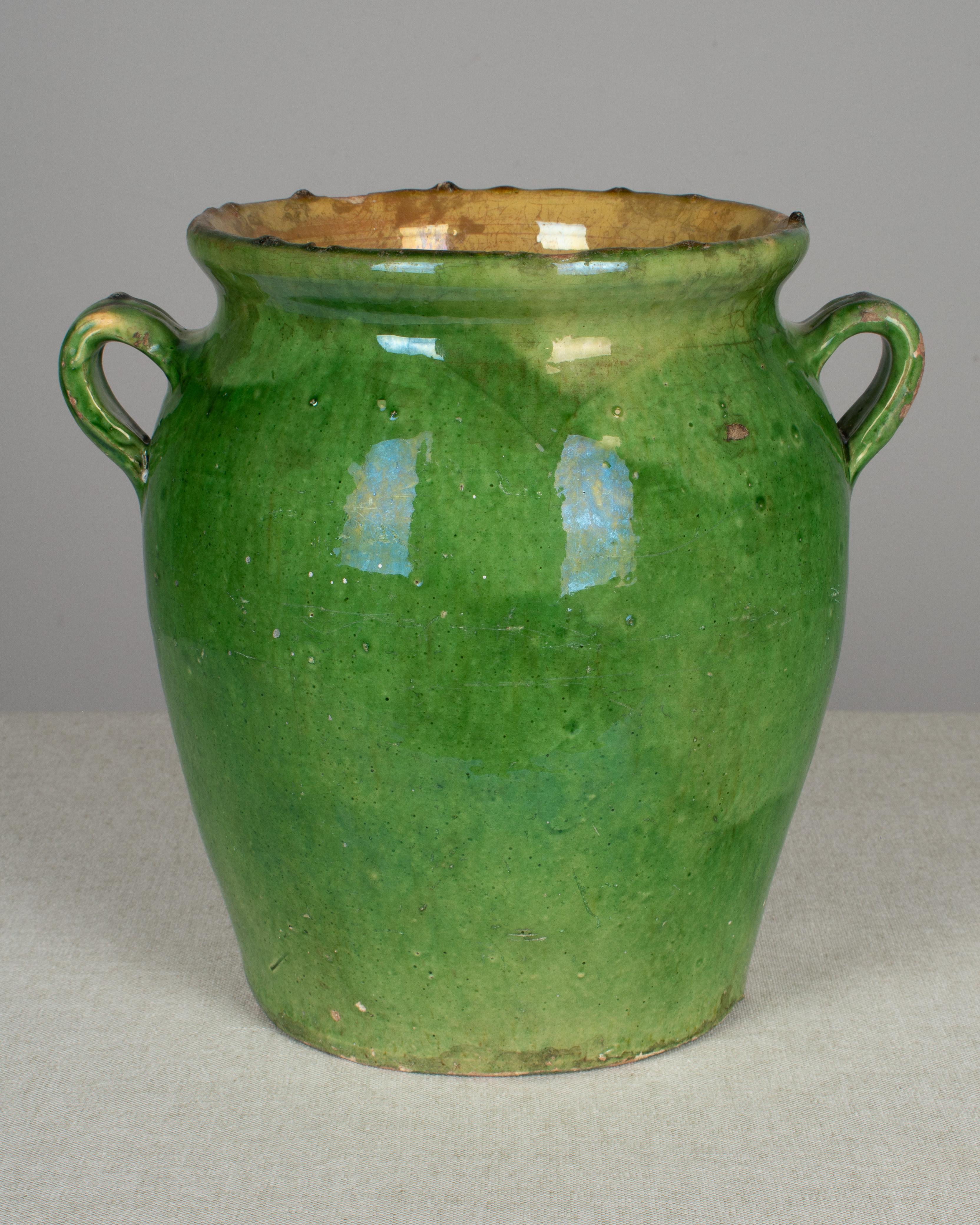 20th Century French Green Glazed Terracotta Pot