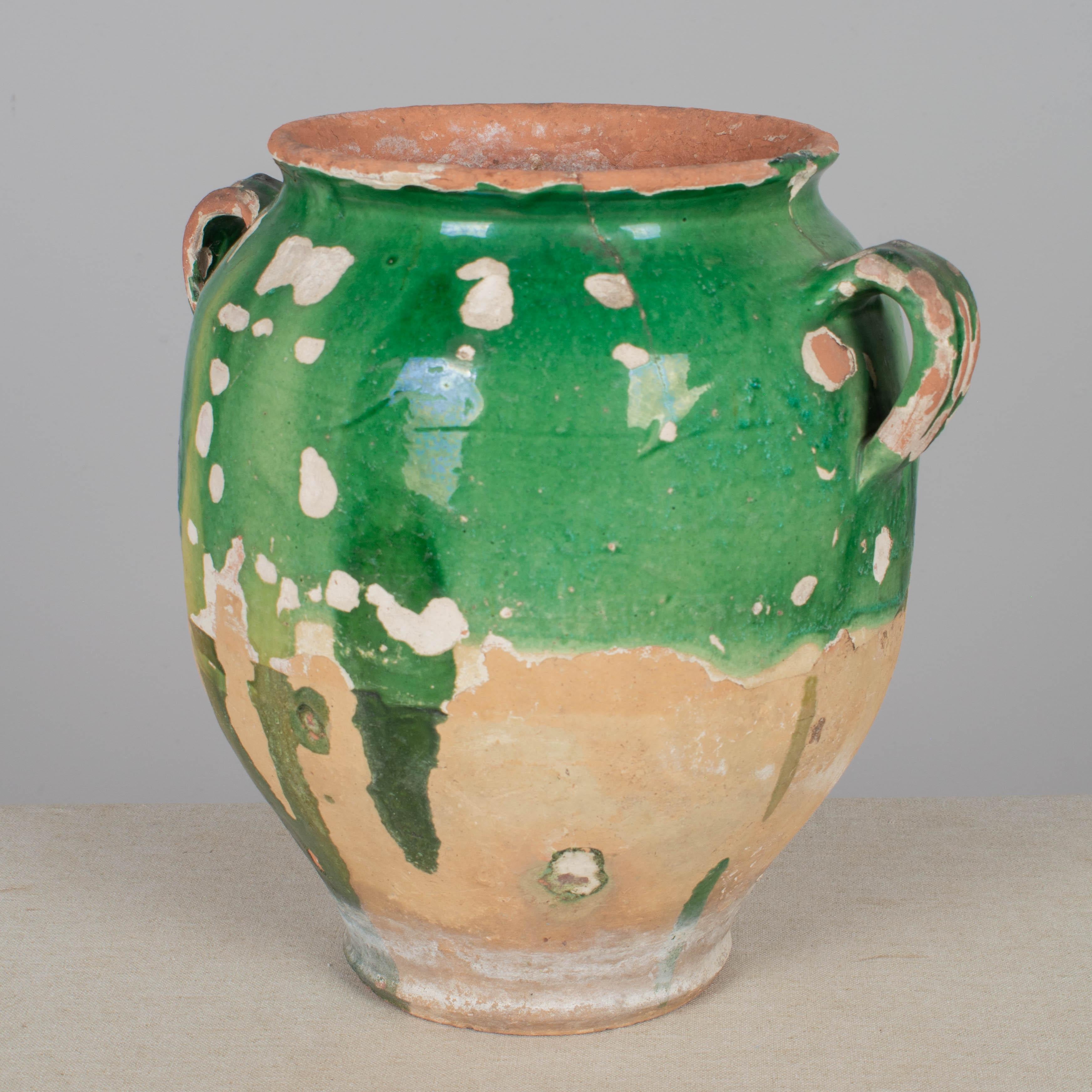 Rustic French Green Glazed Terracotta Pottery For Sale