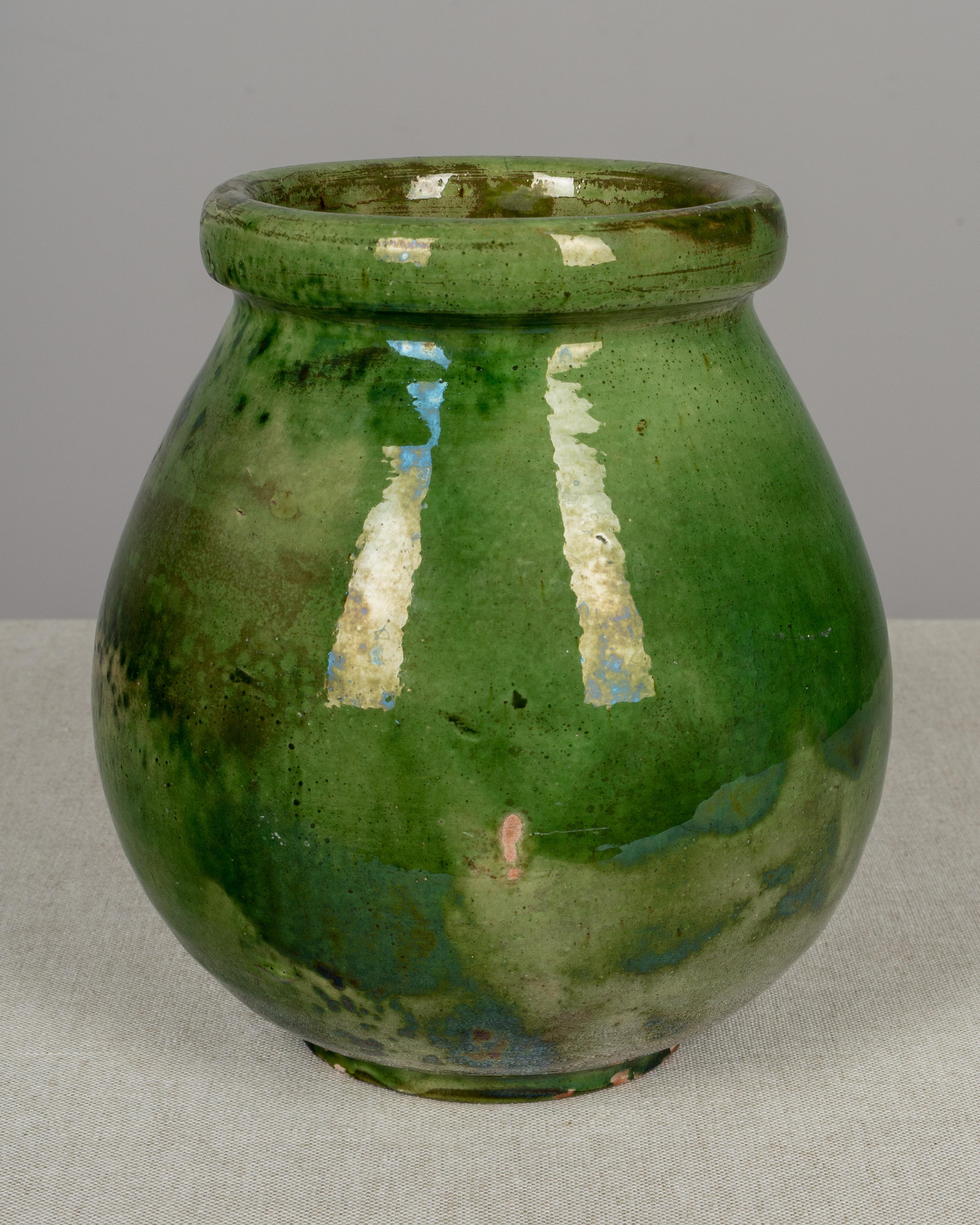 French Provincial French Green Glazed Terracotta Pottery Vase