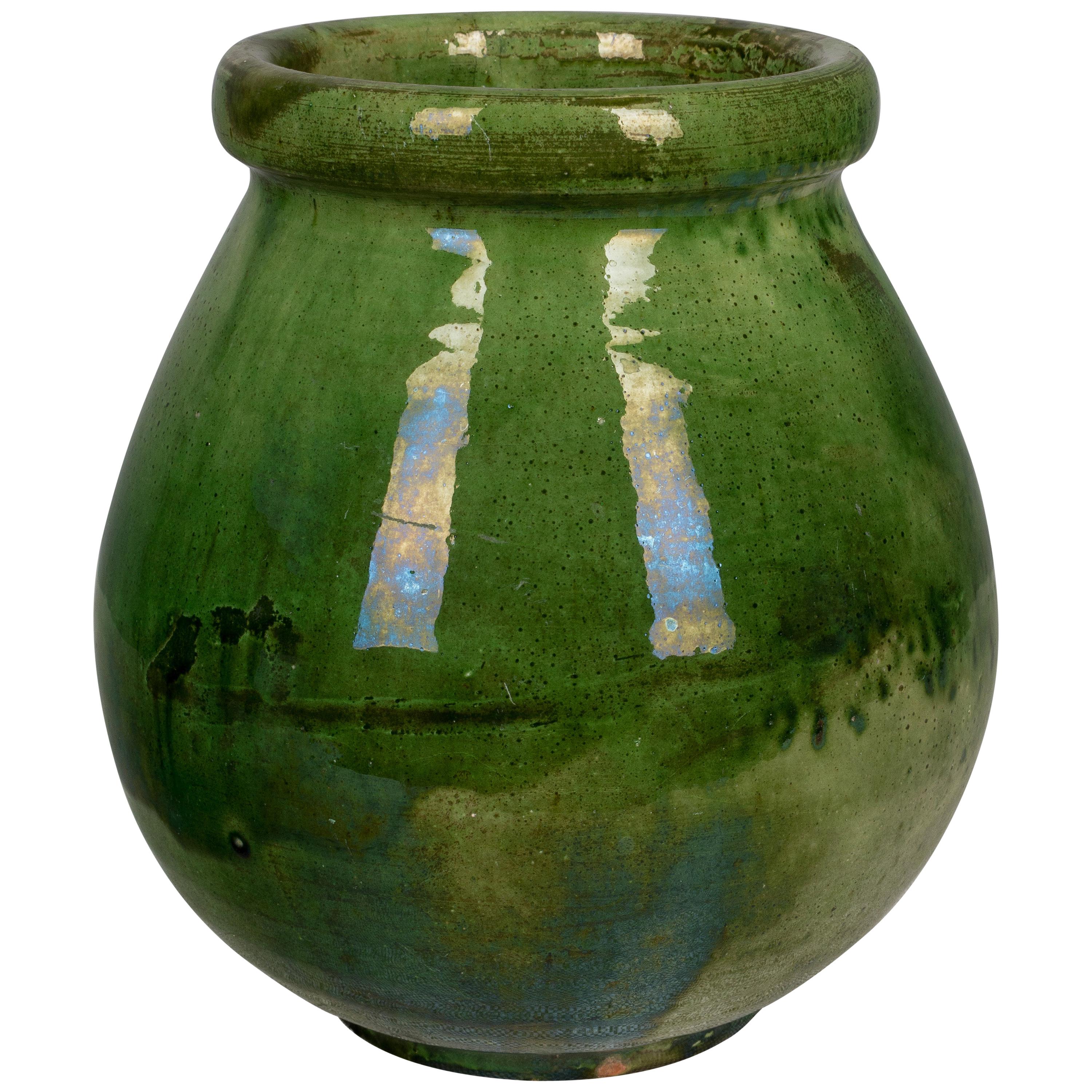 French Green Glazed Terracotta Pottery Vase