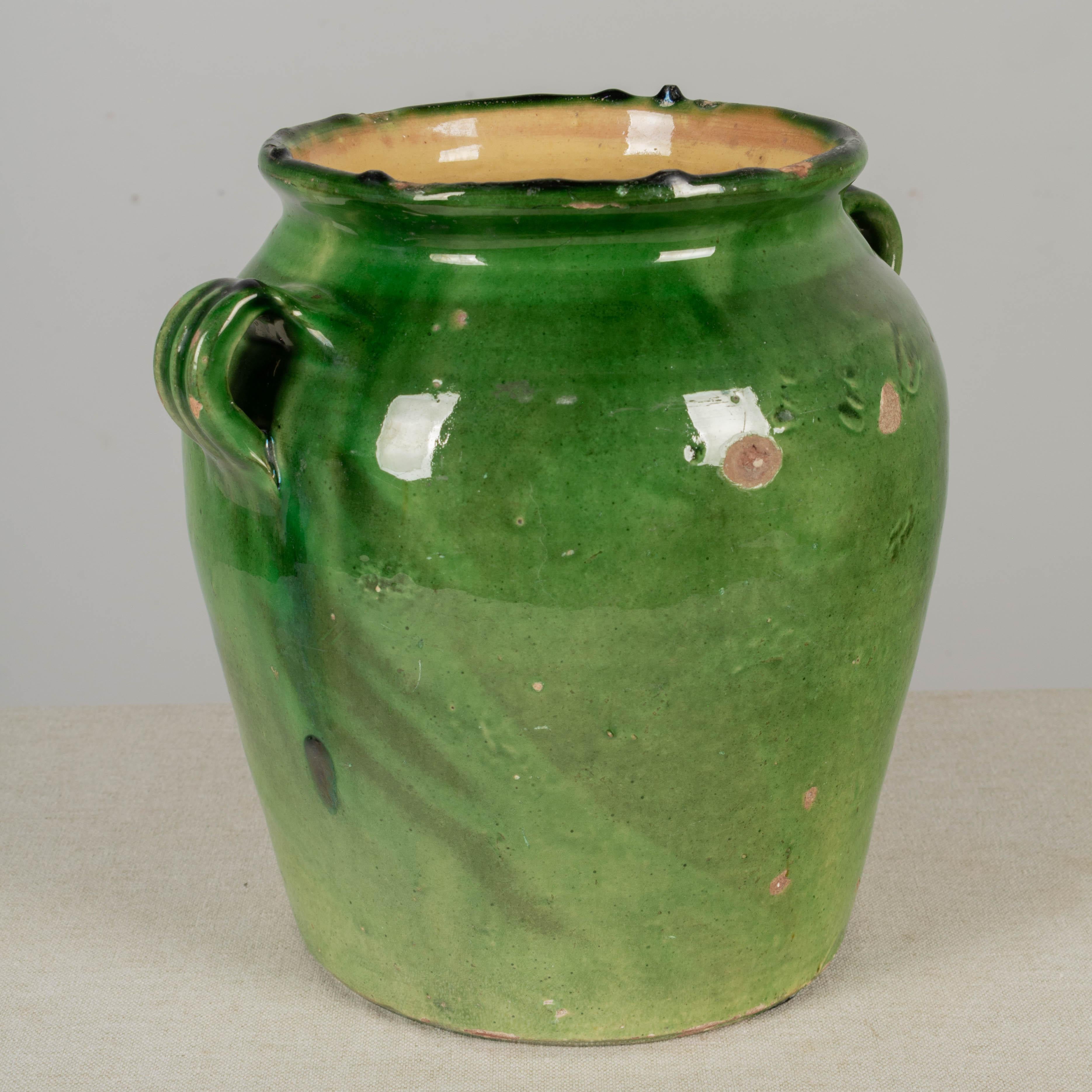 French Green Glazed Terracotta Pottery Vase or Cache Pot For Sale 5