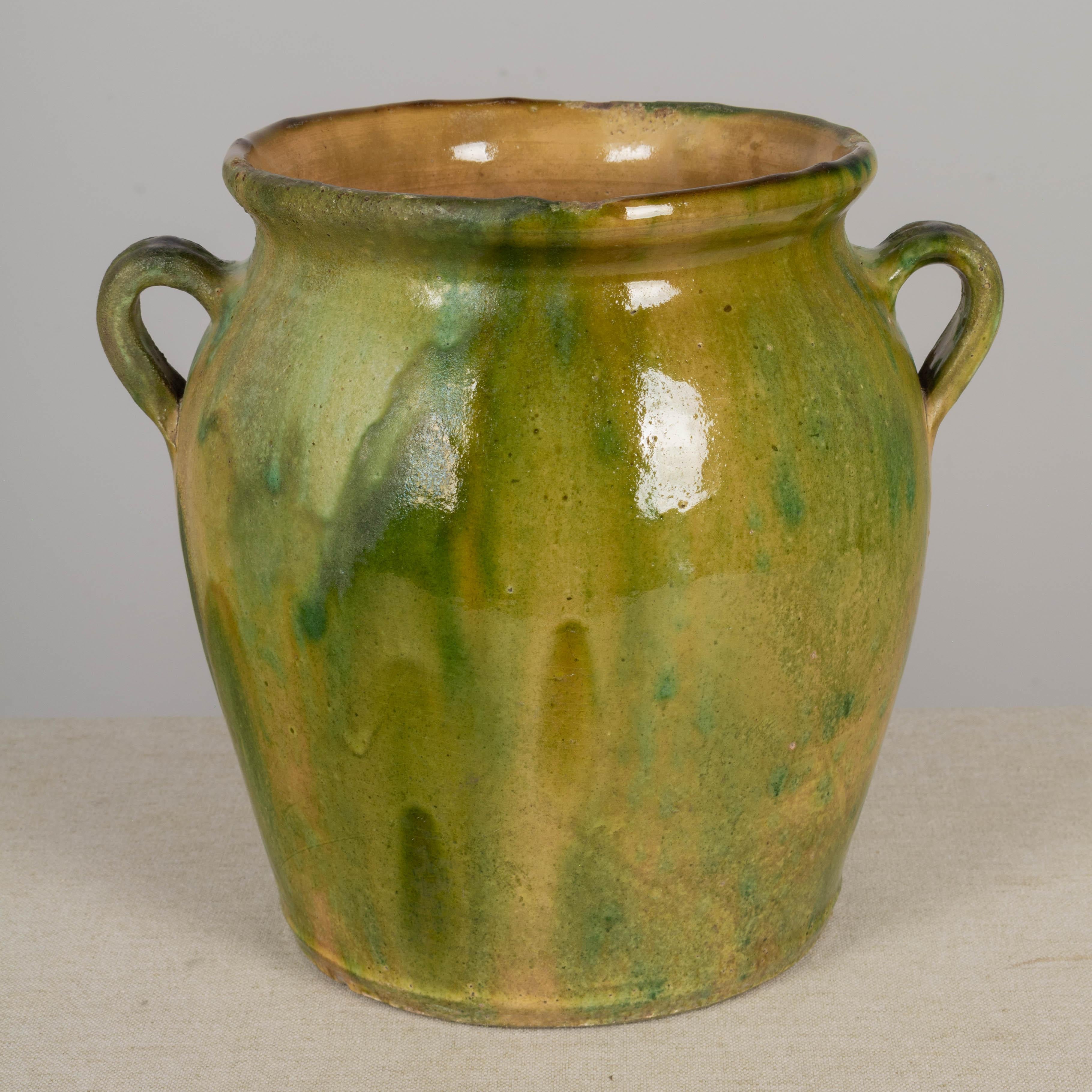 French Provincial French Green Glazed Terracotta Pottery Vase or Cache Pot