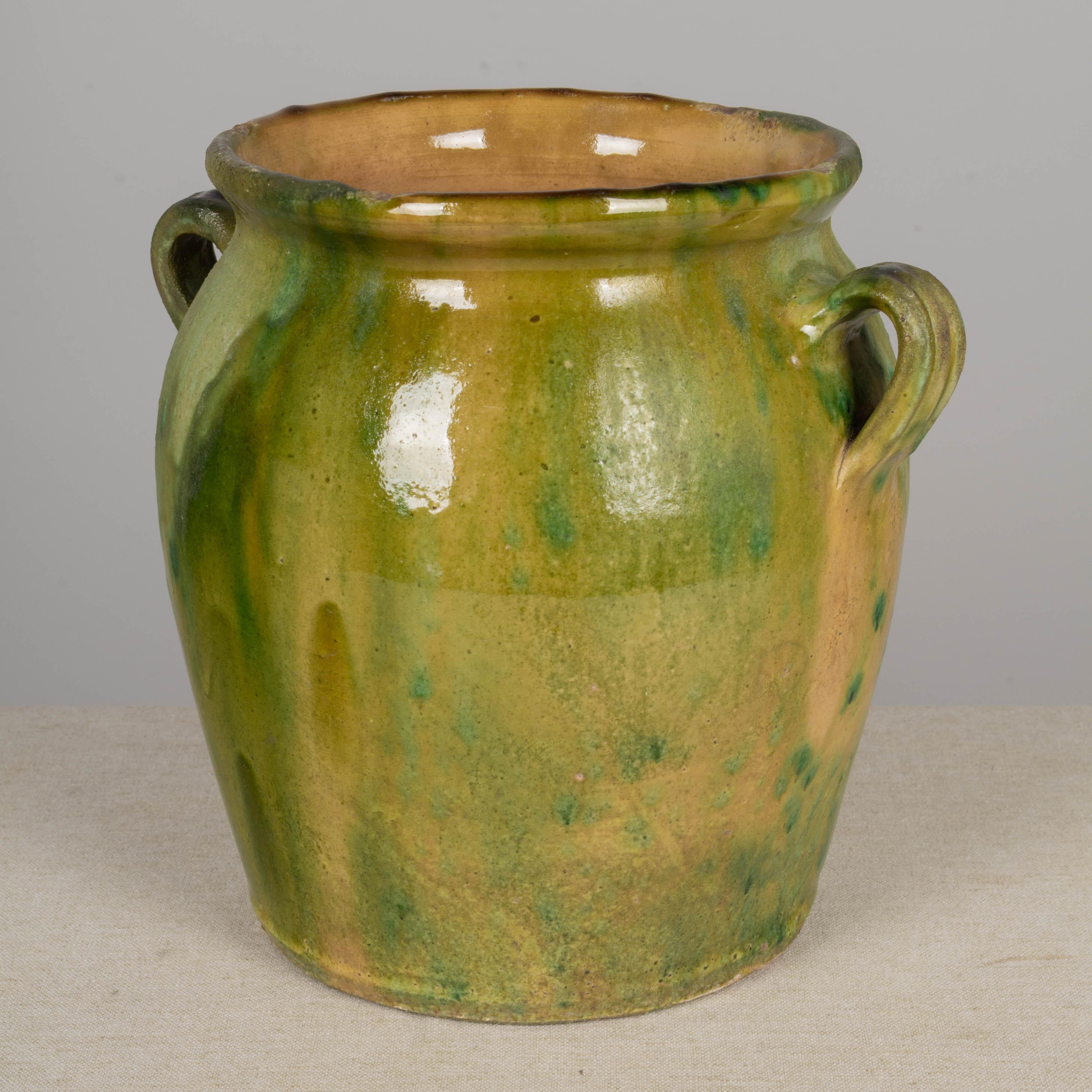 French Green Glazed Terracotta Pottery Vase or Cache Pot In Good Condition In Winter Park, FL