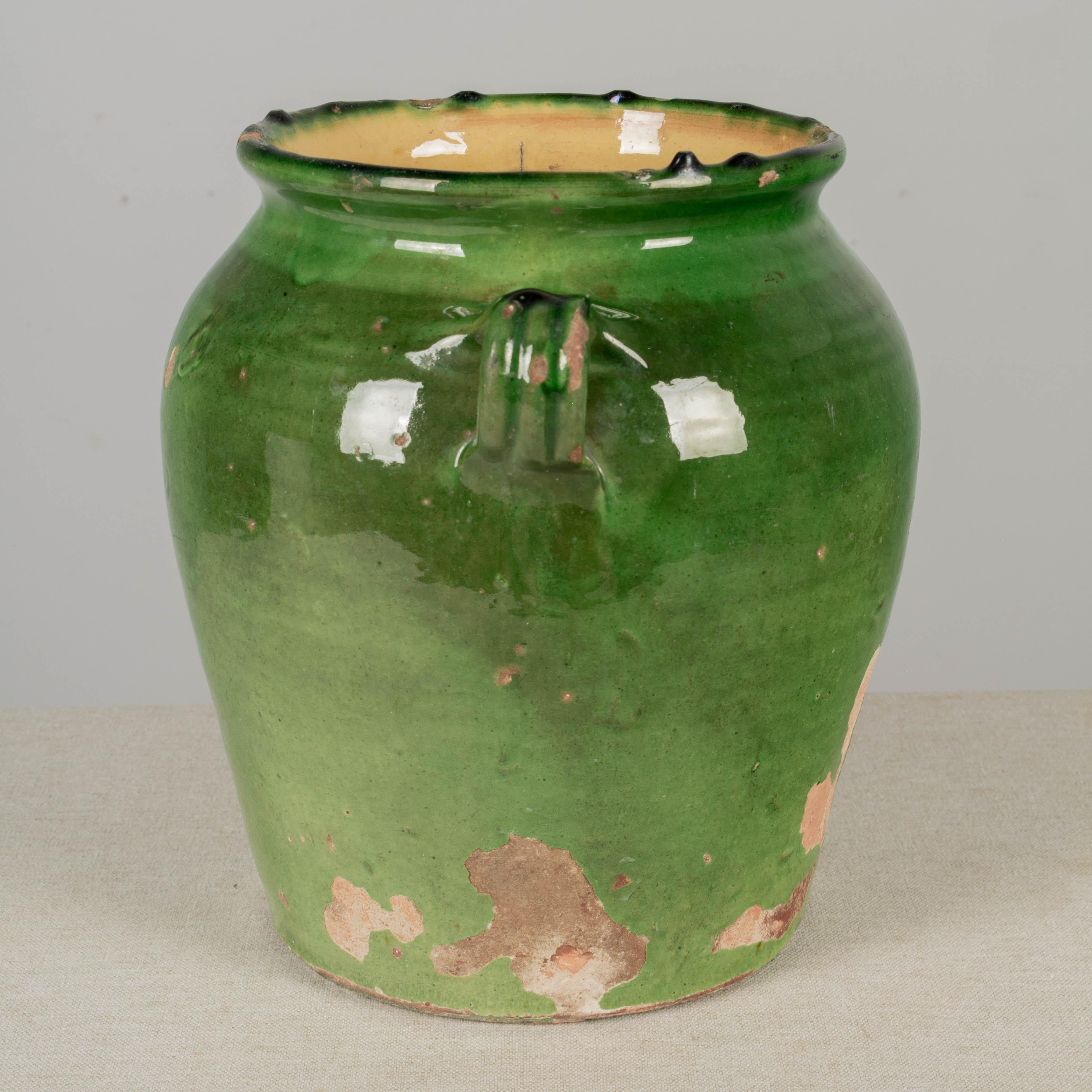 20th Century French Green Glazed Terracotta Pottery Vase or Cache Pot For Sale