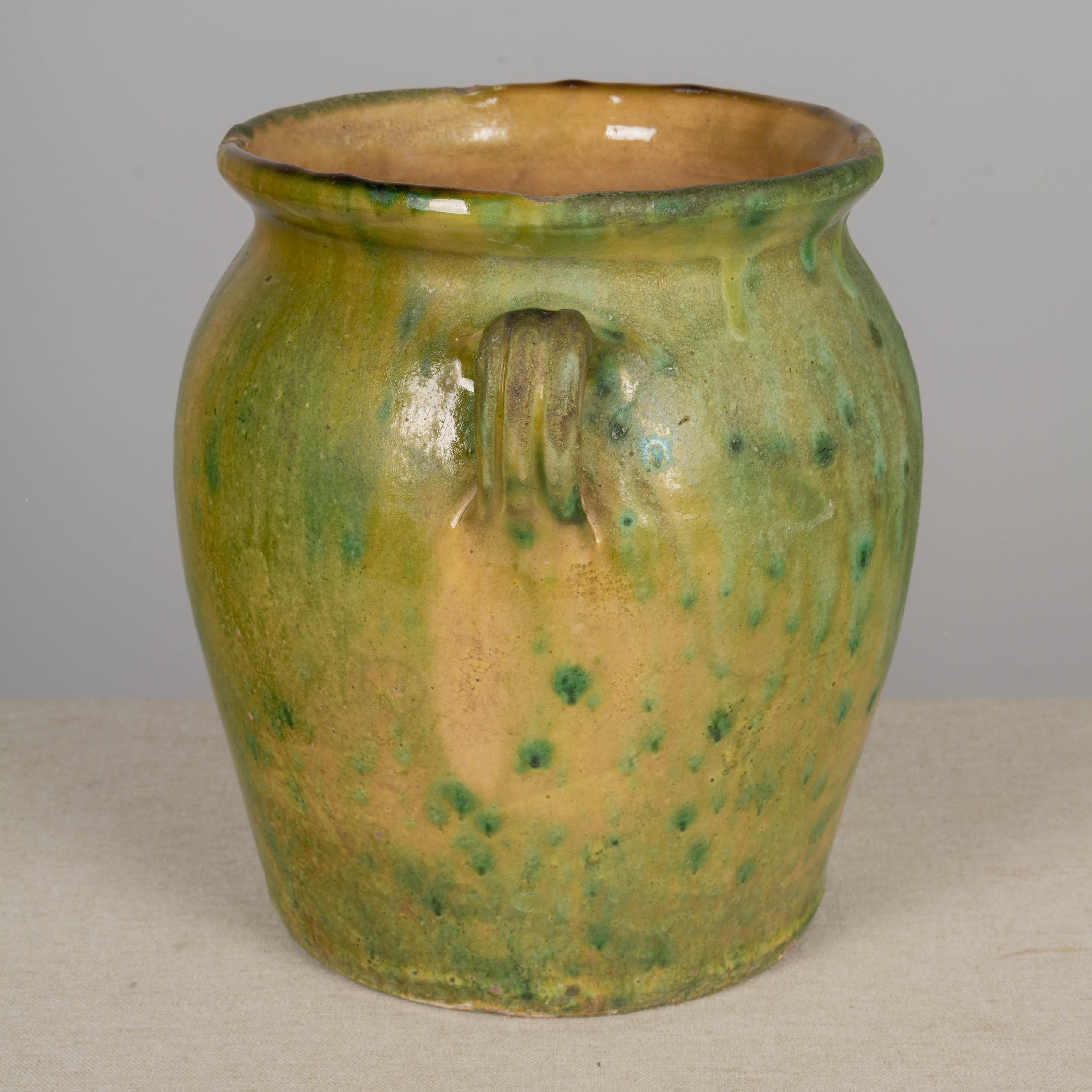 20th Century French Green Glazed Terracotta Pottery Vase or Cache Pot