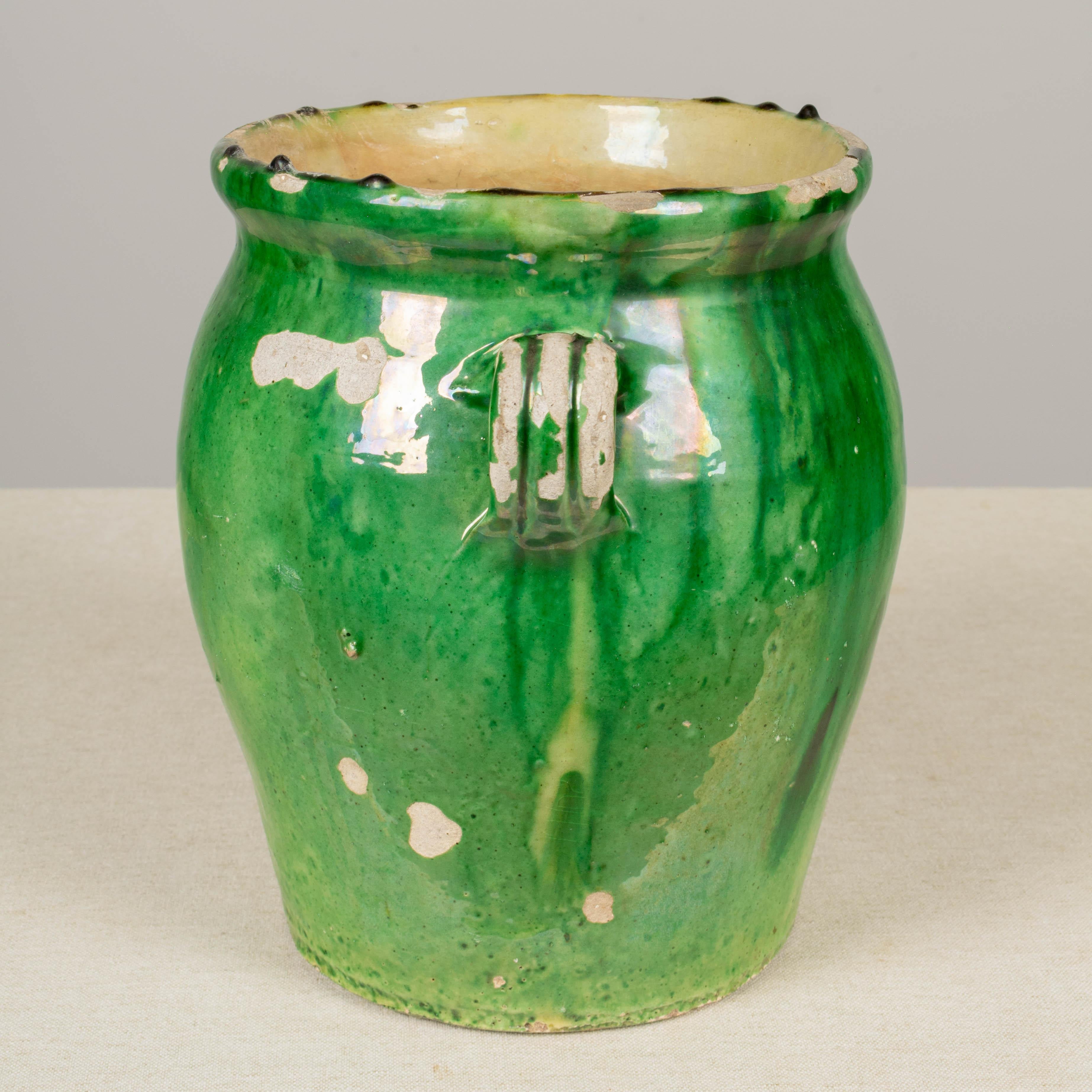 20th Century French Green Glazed Terracotta Pottery Vase or Cache Pot For Sale