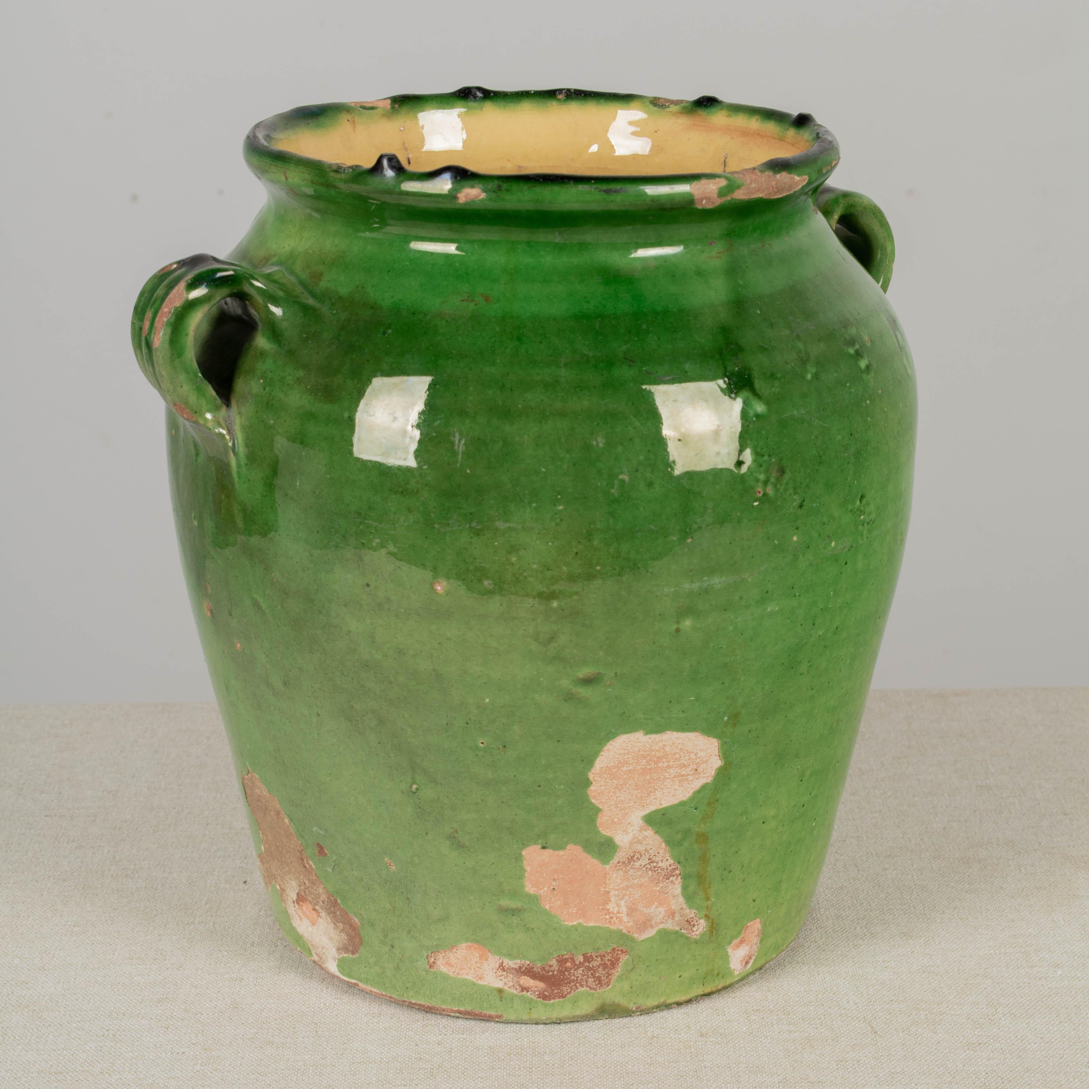French Green Glazed Terracotta Pottery Vase or Cache Pot For Sale 1