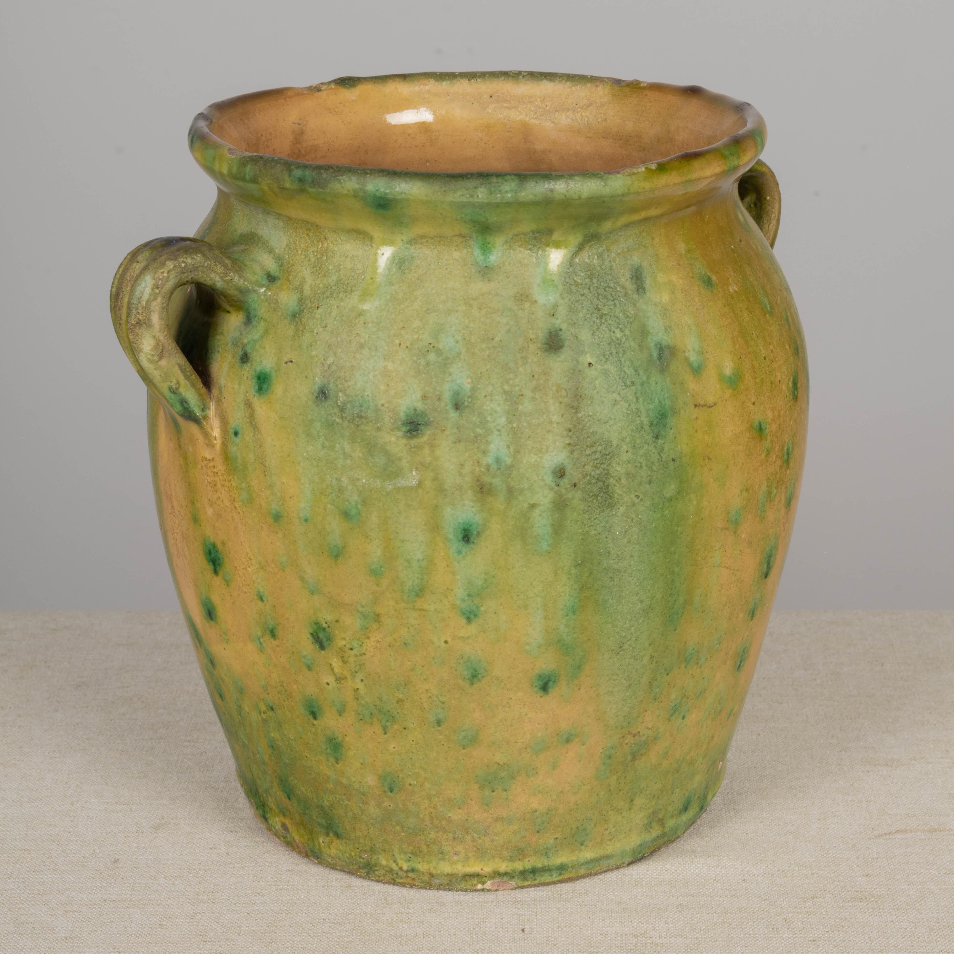 French Green Glazed Terracotta Pottery Vase or Cache Pot 1