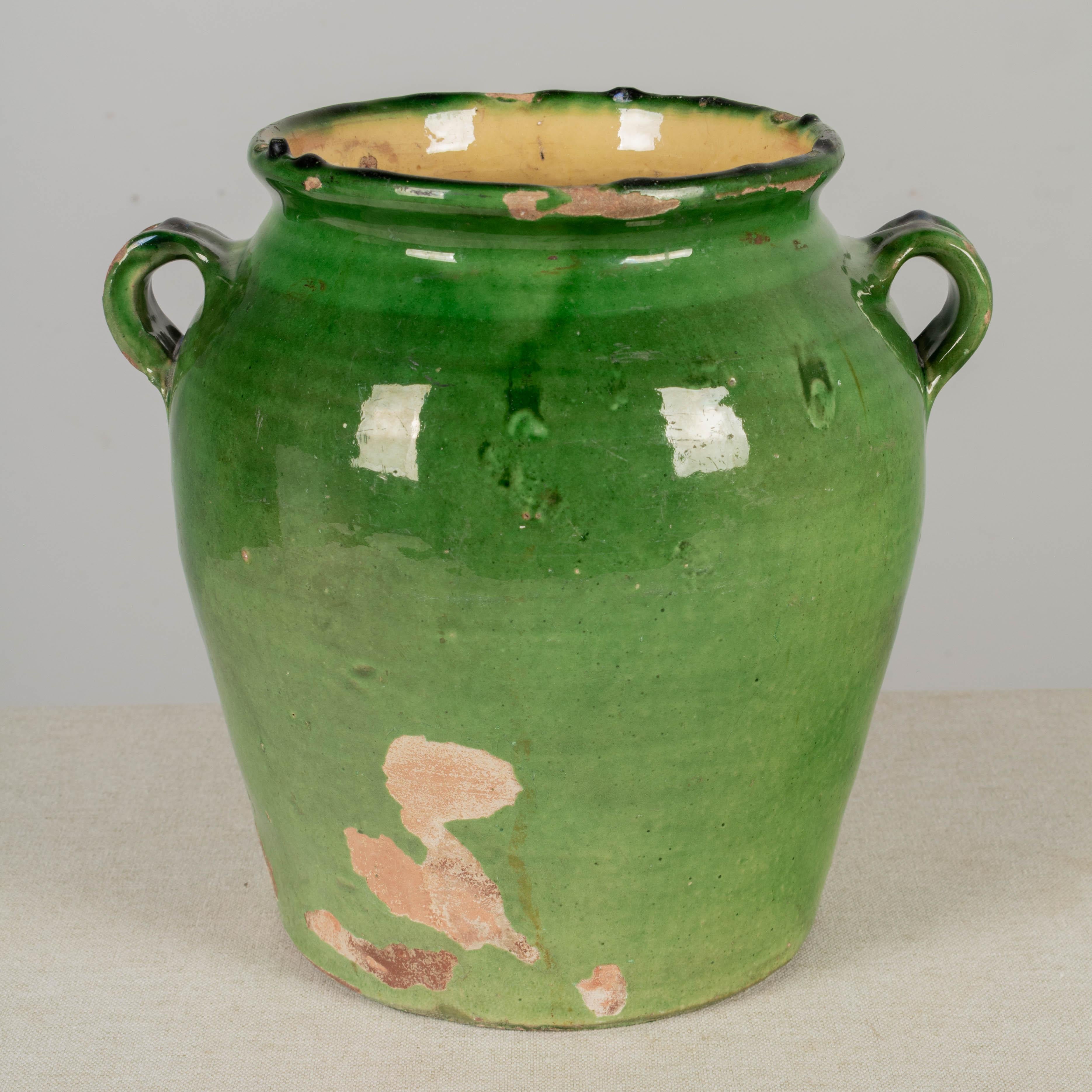 French Green Glazed Terracotta Pottery Vase or Cache Pot For Sale 2