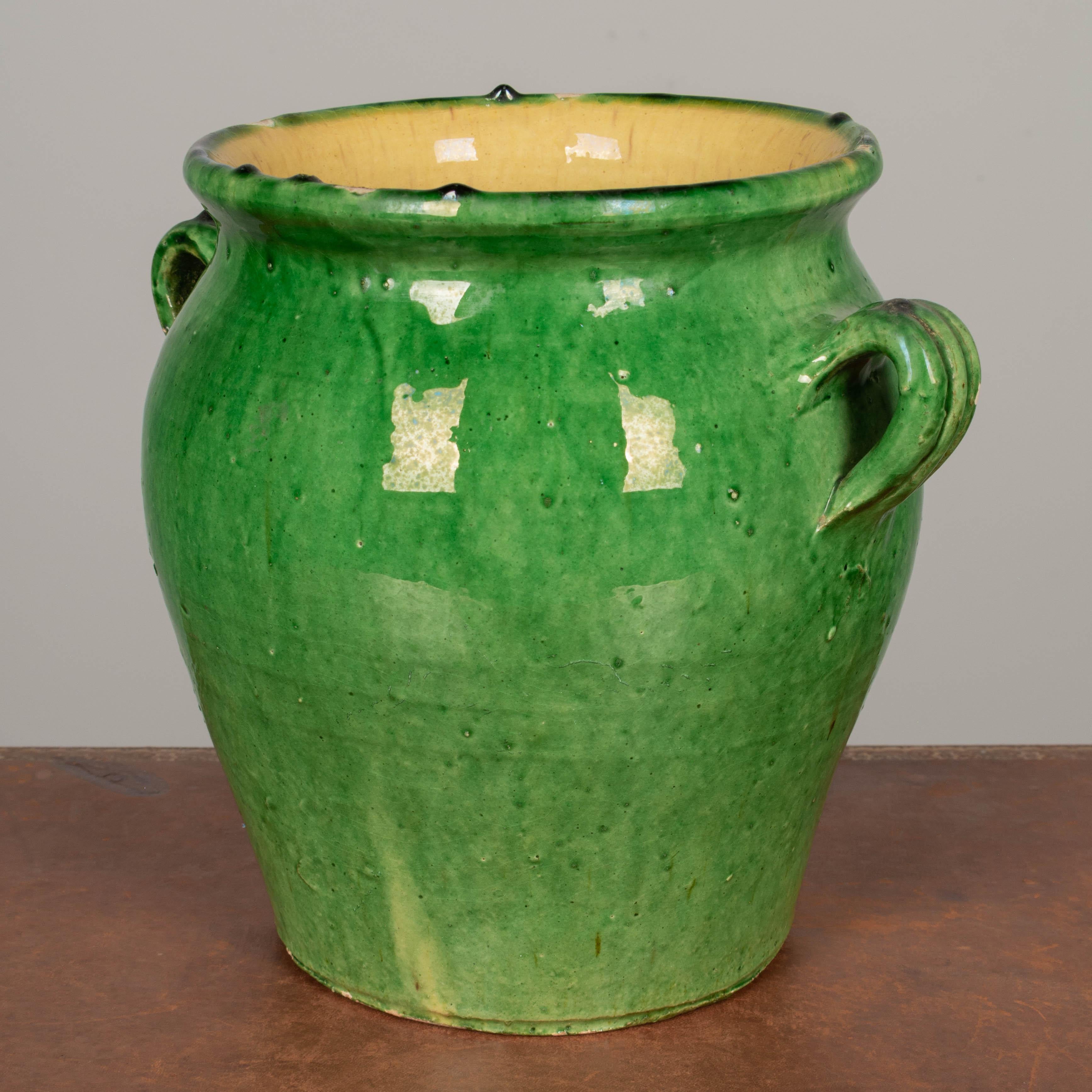 French Green Glazed Terracotta Pottery Vase or Cache Pot In Good Condition For Sale In Winter Park, FL