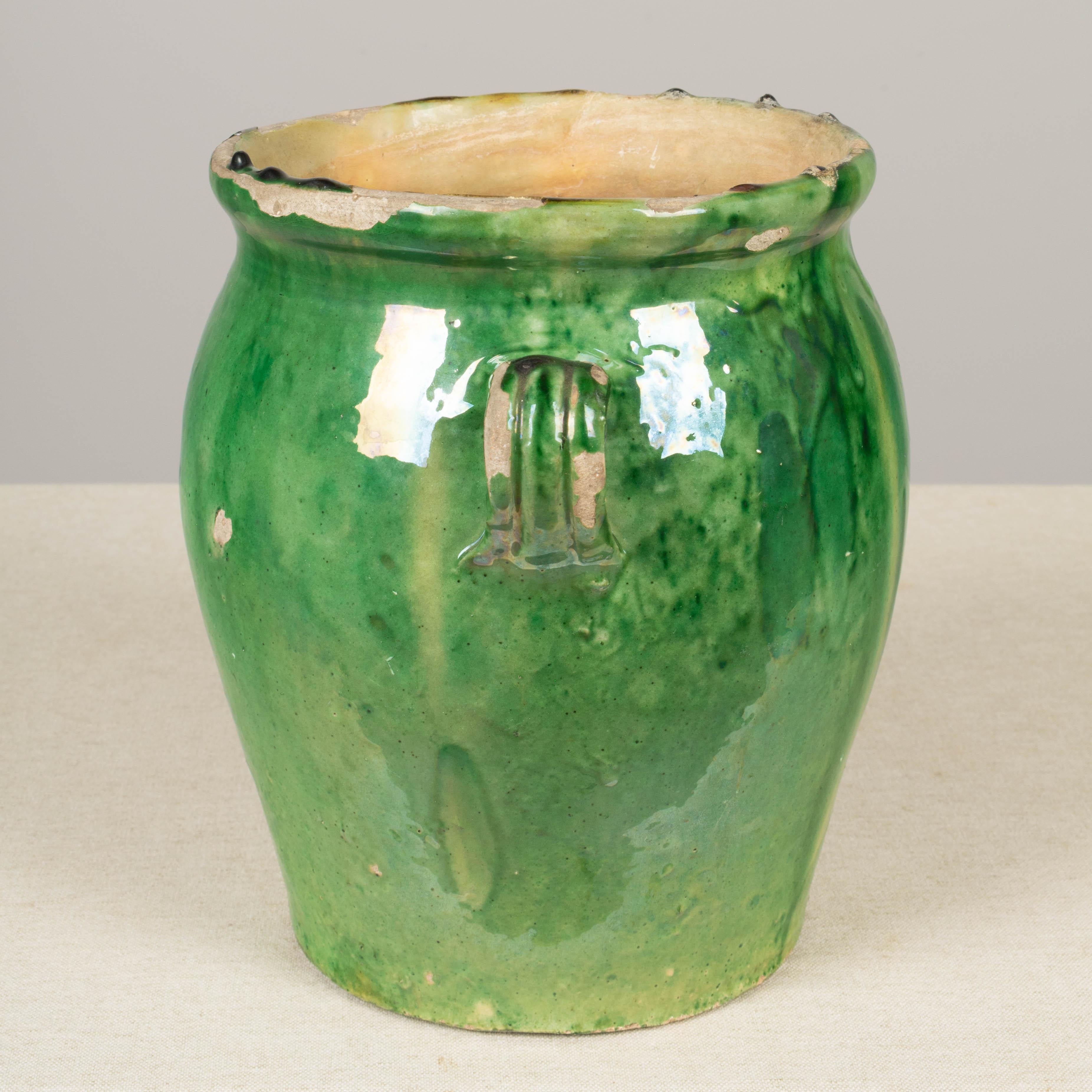 French Green Glazed Terracotta Pottery Vase or Cache Pot For Sale 3