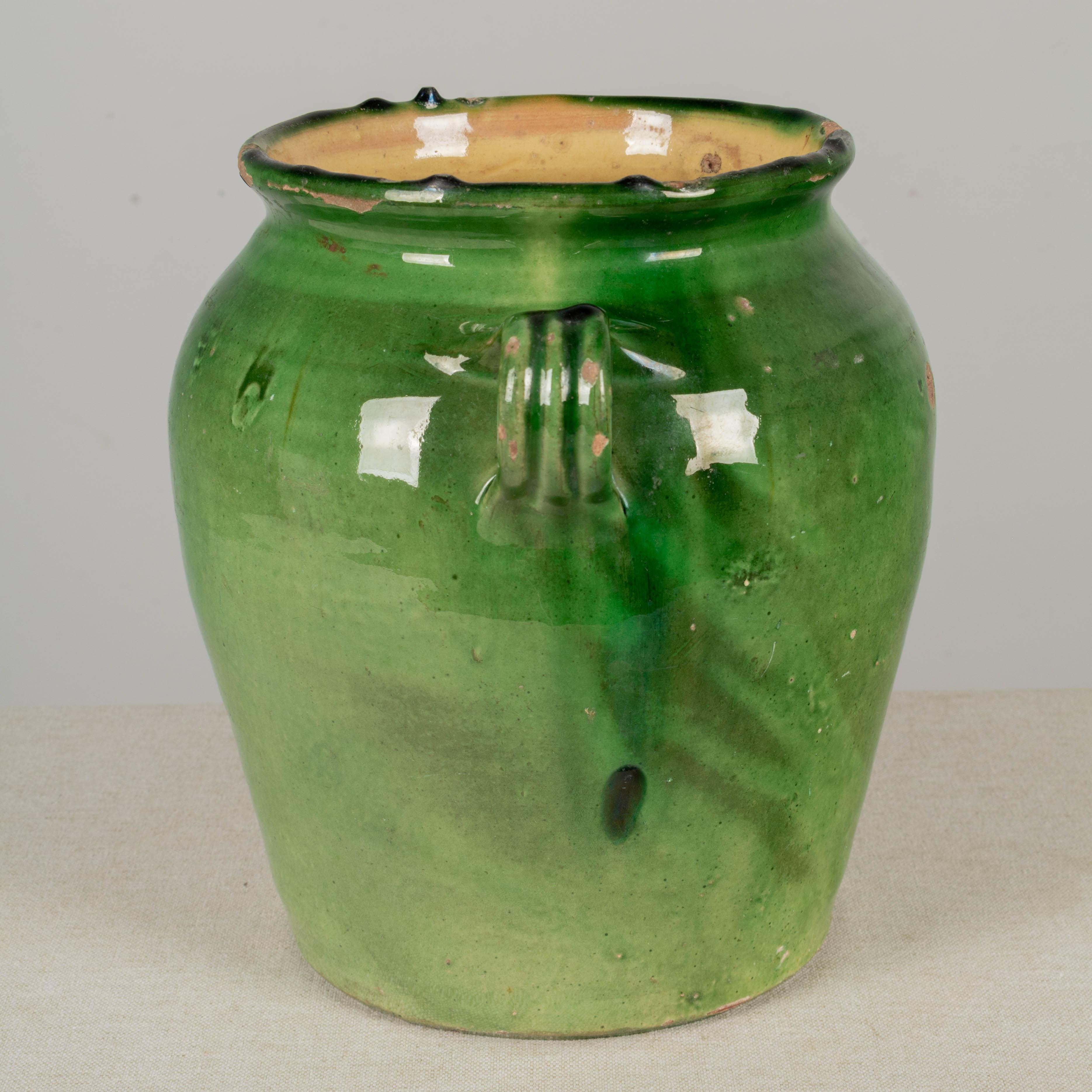 French Green Glazed Terracotta Pottery Vase or Cache Pot For Sale 4